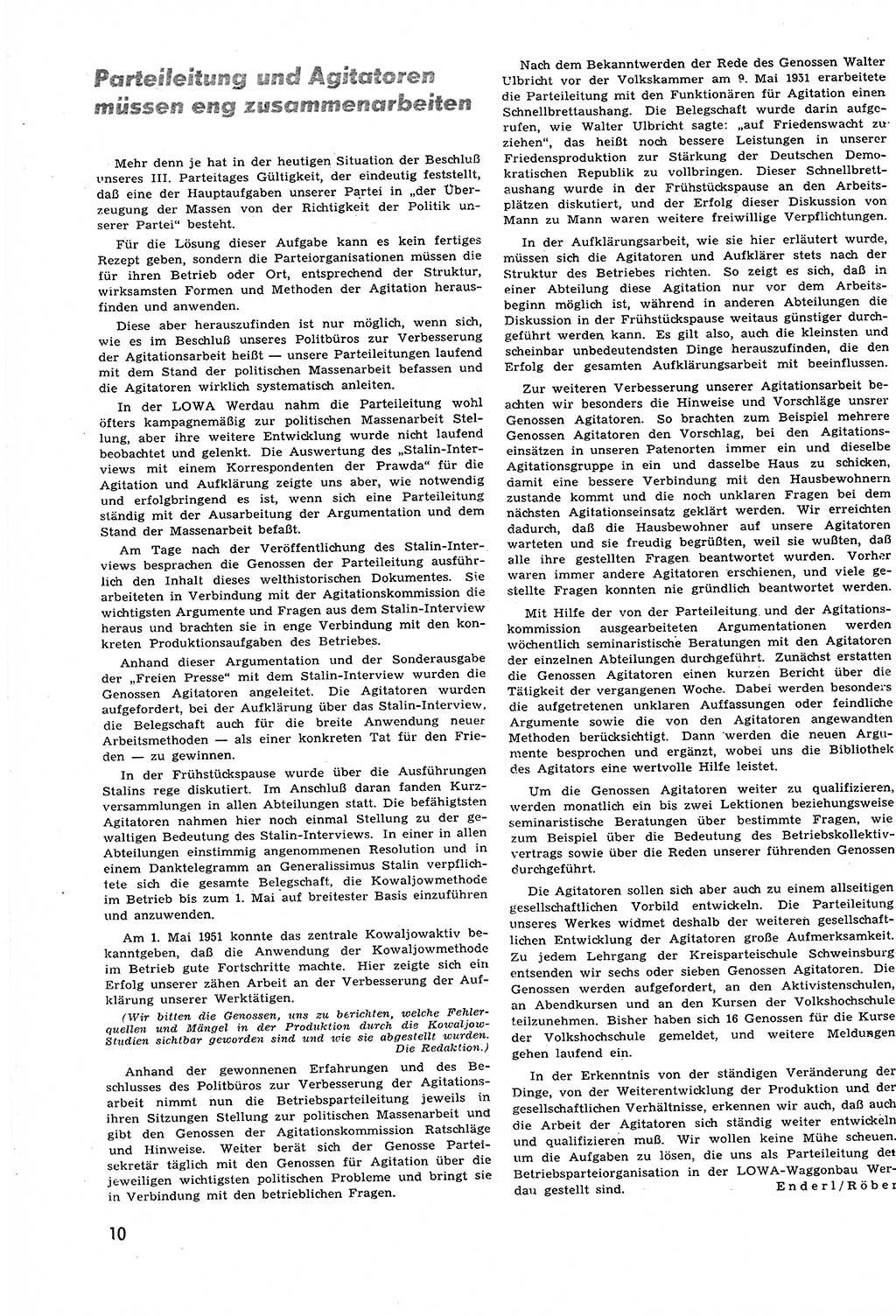 Neuer Weg (NW), Halbmonatsschrift für aktuelle Fragen der Arbeiterbewegung [Zentralkomitee (ZK) Sozialistische Einheitspartei Deutschlands (SED)], 6. Jahrgang [Deutsche Demokratische Republik (DDR)] 1951, Heft 13/10 (NW ZK SED DDR 1951, H. 13/10)