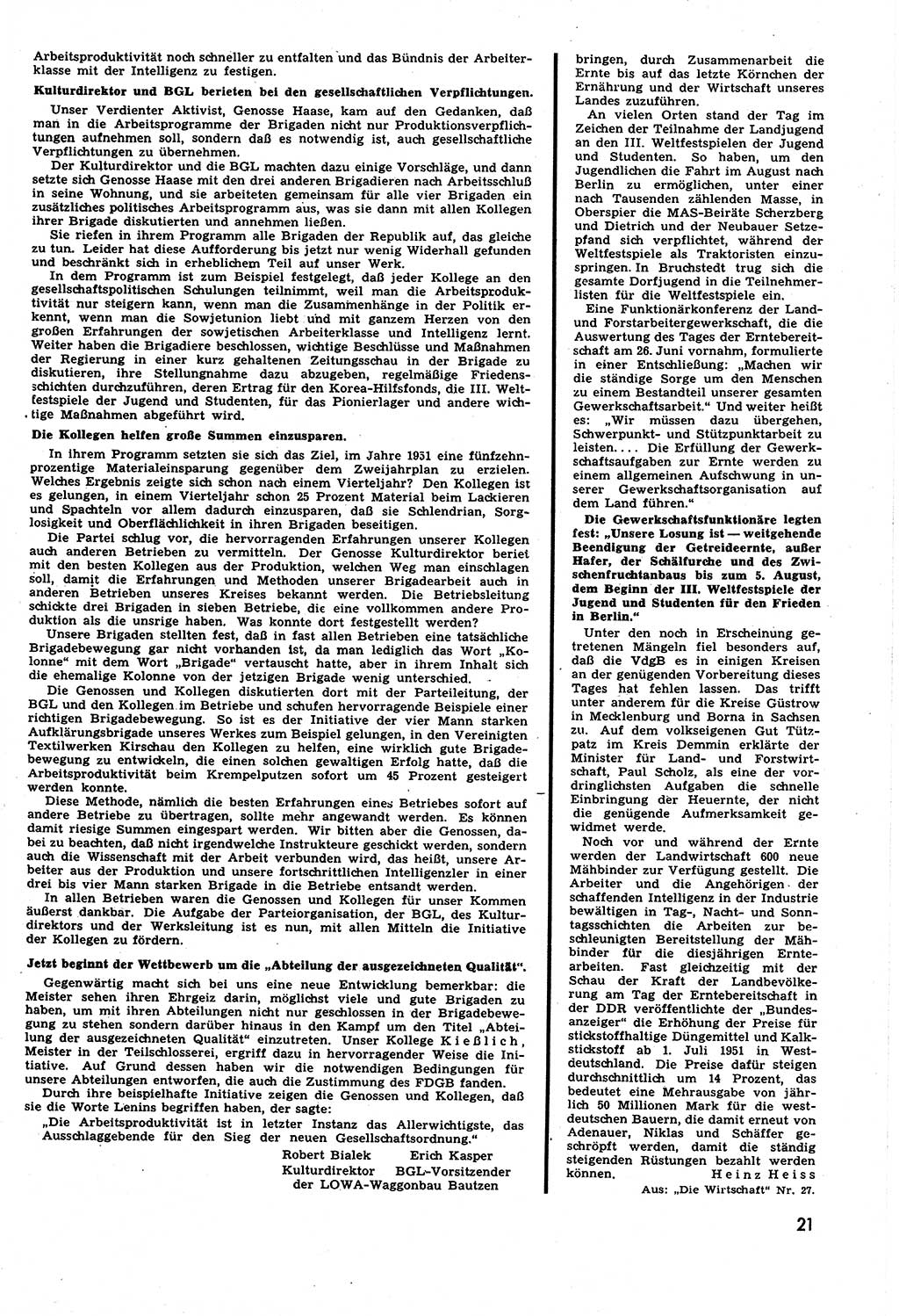 Neuer Weg (NW), Halbmonatsschrift für aktuelle Fragen der Arbeiterbewegung [Zentralkomitee (ZK) Sozialistische Einheitspartei Deutschlands (SED)], 6. Jahrgang [Deutsche Demokratische Republik (DDR)] 1951, Heft 13/21 (NW ZK SED DDR 1951, H. 13/21)