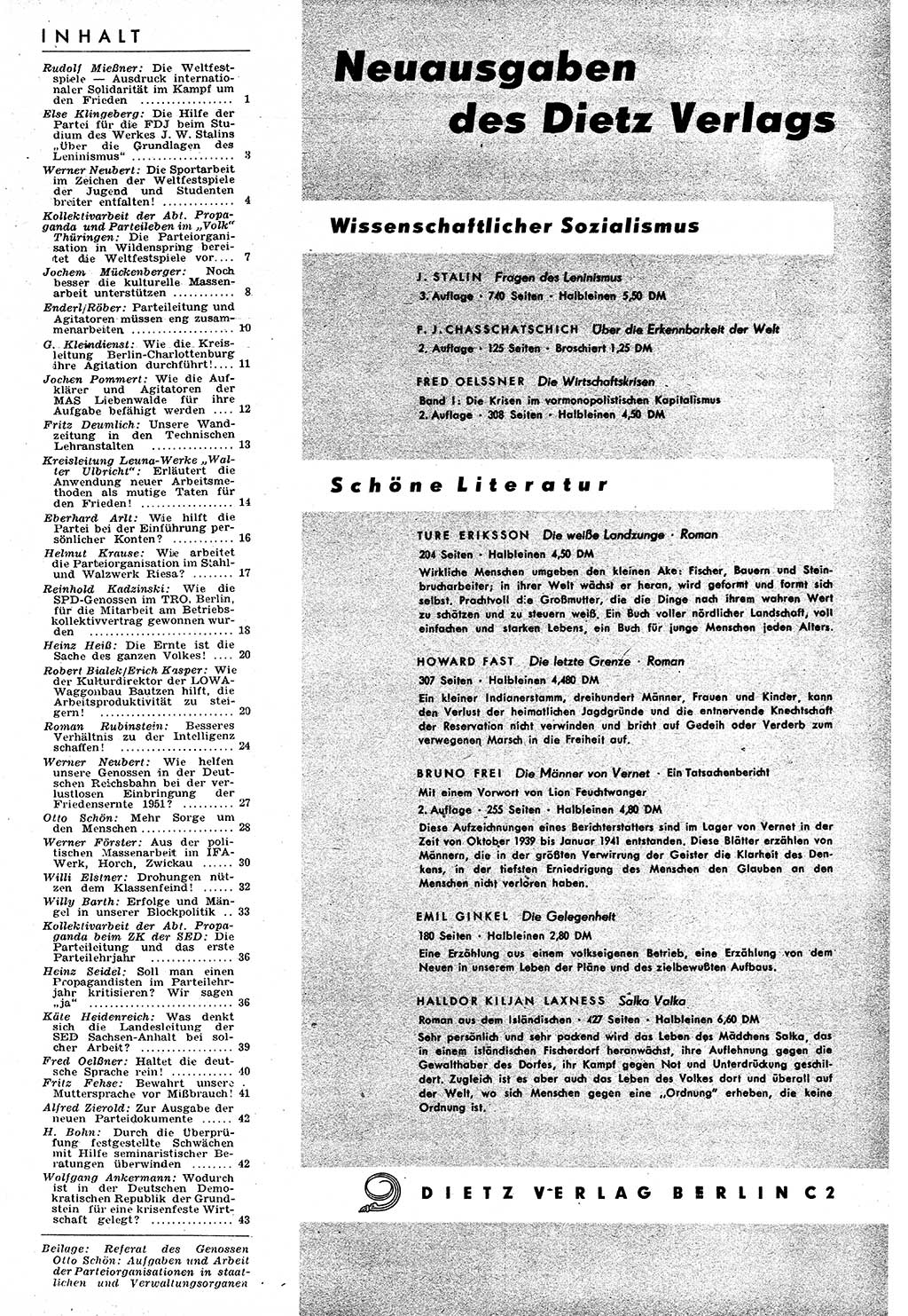 Neuer Weg (NW), Halbmonatsschrift für aktuelle Fragen der Arbeiterbewegung [Zentralkomitee (ZK) Sozialistische Einheitspartei Deutschlands (SED)], 6. Jahrgang [Deutsche Demokratische Republik (DDR)] 1951, Heft 13/45 (NW ZK SED DDR 1951, H. 13/45)