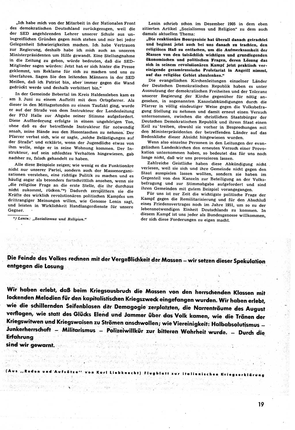 Neuer Weg (NW), Halbmonatsschrift für aktuelle Fragen der Arbeiterbewegung [Zentralkomitee (ZK) Sozialistische Einheitspartei Deutschlands (SED)], 6. Jahrgang [Deutsche Demokratische Republik (DDR)] 1951, Heft 14/19 (NW ZK SED DDR 1951, H. 14/19)