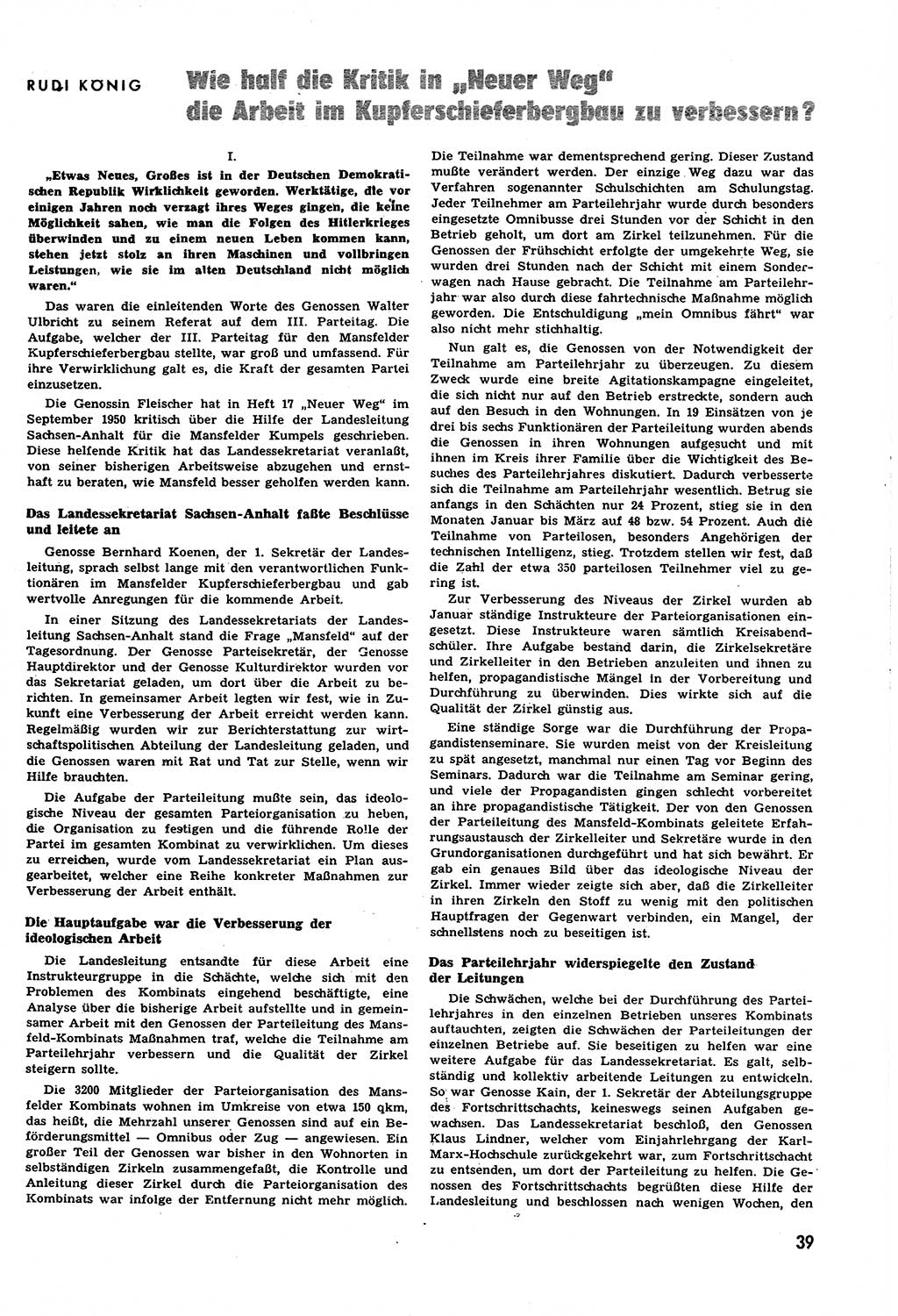 Neuer Weg (NW), Halbmonatsschrift für aktuelle Fragen der Arbeiterbewegung [Zentralkomitee (ZK) Sozialistische Einheitspartei Deutschlands (SED)], 6. Jahrgang [Deutsche Demokratische Republik (DDR)] 1951, Heft 14/39 (NW ZK SED DDR 1951, H. 14/39)