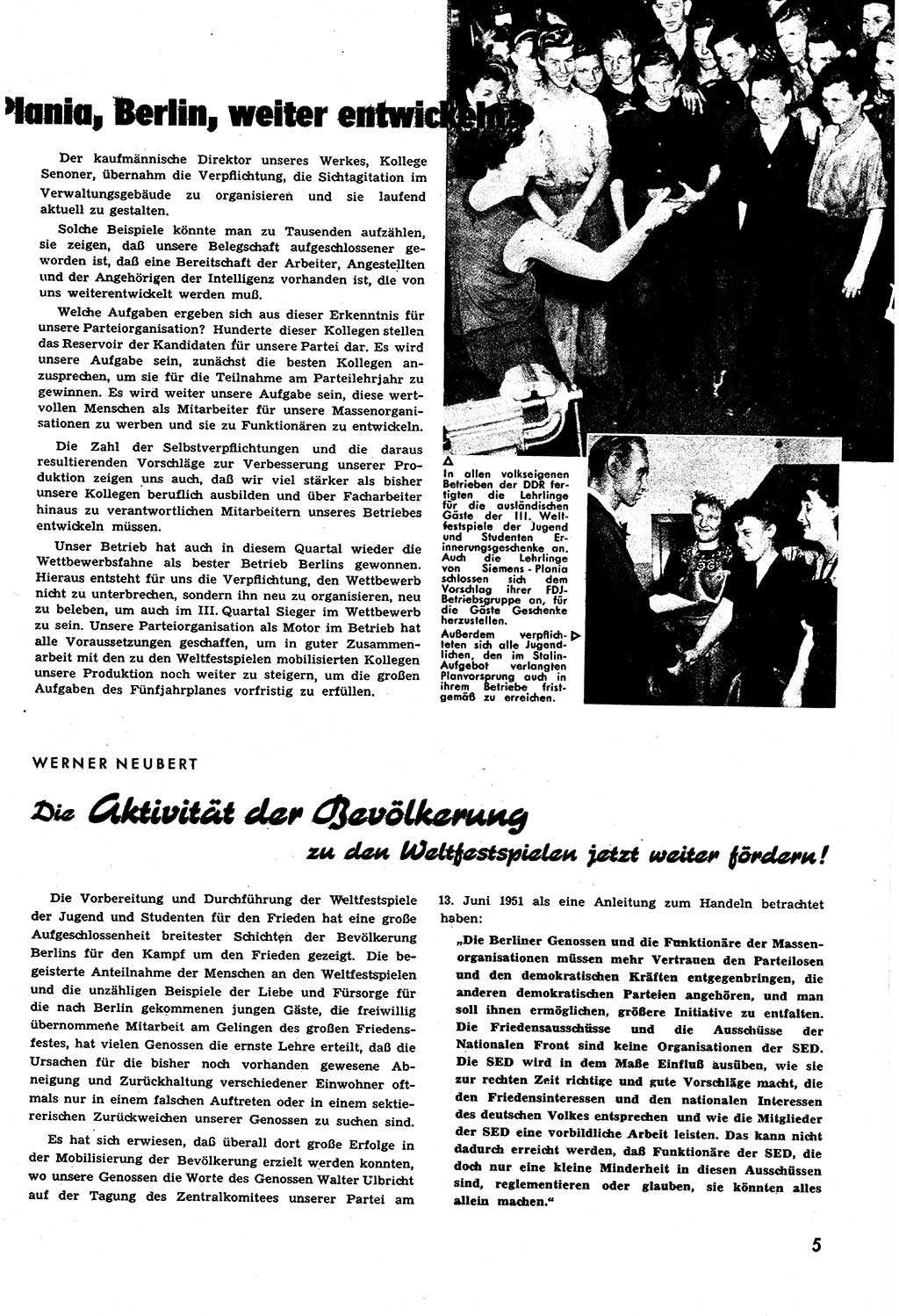 Neuer Weg (NW), Halbmonatsschrift für aktuelle Fragen der Arbeiterbewegung [Zentralkomitee (ZK) Sozialistische Einheitspartei Deutschlands (SED)], 6. Jahrgang [Deutsche Demokratische Republik (DDR)] 1951, Heft 15/5 (NW ZK SED DDR 1951, H. 15/5)