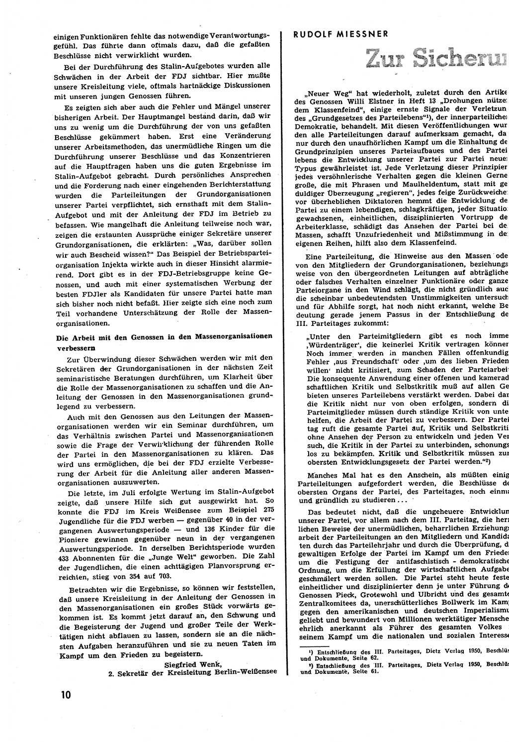 Neuer Weg (NW), Halbmonatsschrift für aktuelle Fragen der Arbeiterbewegung [Zentralkomitee (ZK) Sozialistische Einheitspartei Deutschlands (SED)], 6. Jahrgang [Deutsche Demokratische Republik (DDR)] 1951, Heft 15/10 (NW ZK SED DDR 1951, H. 15/10)