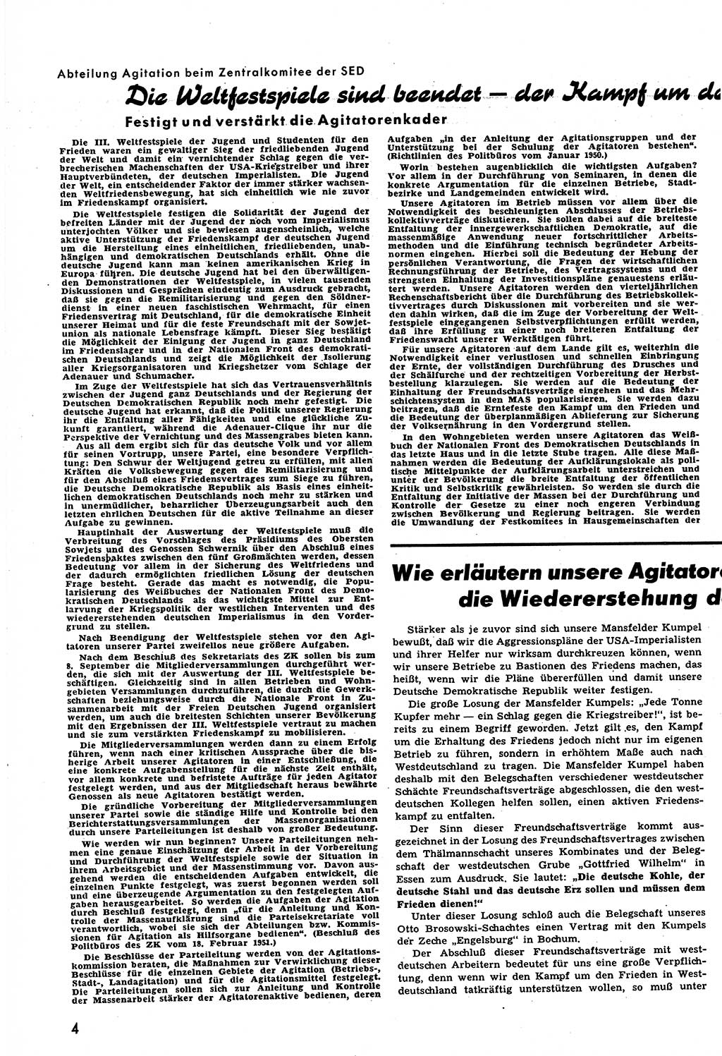 Neuer Weg (NW), Halbmonatsschrift für aktuelle Fragen der Arbeiterbewegung [Zentralkomitee (ZK) Sozialistische Einheitspartei Deutschlands (SED)], 6. Jahrgang [Deutsche Demokratische Republik (DDR)] 1951, Heft 16/4 (NW ZK SED DDR 1951, H. 16/4)