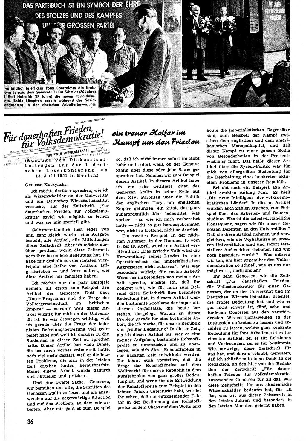 Neuer Weg (NW), Halbmonatsschrift für aktuelle Fragen der Arbeiterbewegung [Zentralkomitee (ZK) Sozialistische Einheitspartei Deutschlands (SED)], 6. Jahrgang [Deutsche Demokratische Republik (DDR)] 1951, Heft 16/36 (NW ZK SED DDR 1951, H. 16/36)
