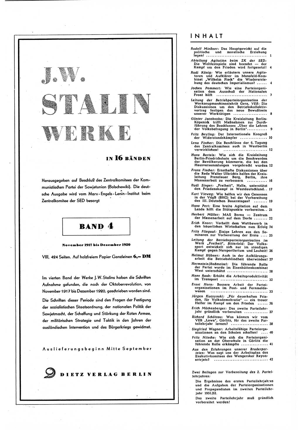 Neuer Weg (NW), Halbmonatsschrift fÃ¼r aktuelle Fragen der Arbeiterbewegung [Zentralkomitee (ZK) Sozialistische Einheitspartei Deutschlands (SED)], 6. Jahrgang [Deutsche Demokratische Republik (DDR)] 1951, Heft 16/45 (NW ZK SED DDR 1951, H. 16/45)