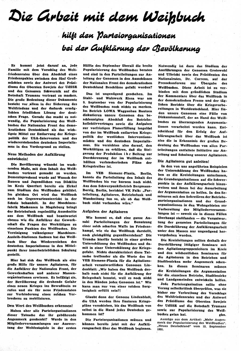 Neuer Weg (NW), Halbmonatsschrift für aktuelle Fragen der Arbeiterbewegung [Zentralkomitee (ZK) Sozialistische Einheitspartei Deutschlands (SED)], 6. Jahrgang [Deutsche Demokratische Republik (DDR)] 1951, Heft 17/11 (NW ZK SED DDR 1951, H. 17/11)