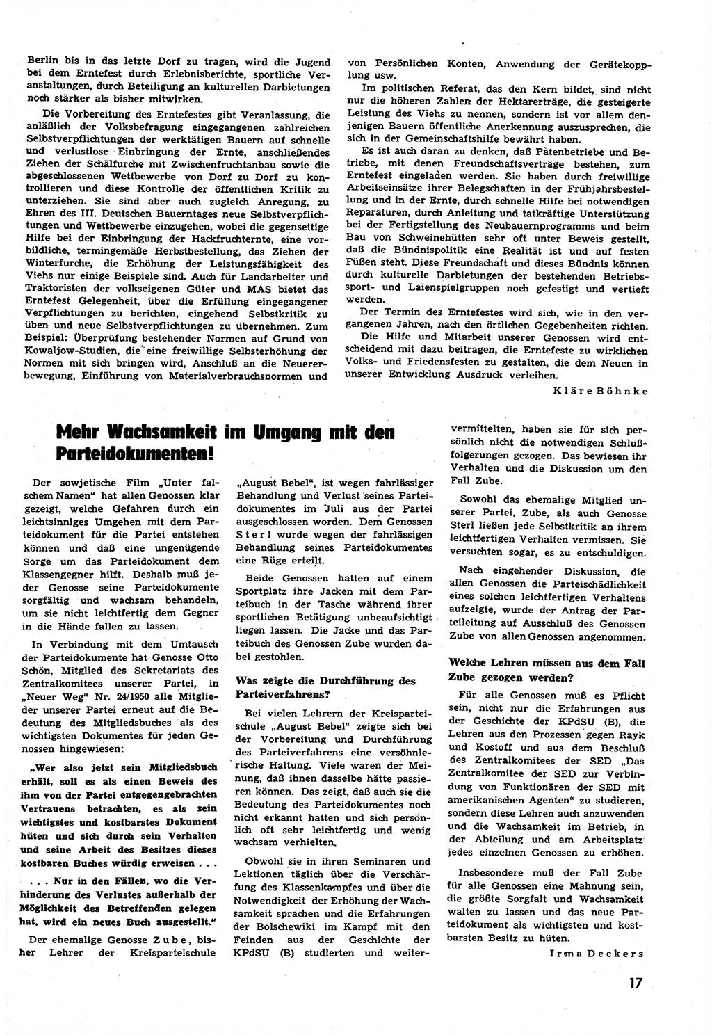 Neuer Weg (NW), Halbmonatsschrift für aktuelle Fragen der Arbeiterbewegung [Zentralkomitee (ZK) Sozialistische Einheitspartei Deutschlands (SED)], 6. Jahrgang [Deutsche Demokratische Republik (DDR)] 1951, Heft 17/17 (NW ZK SED DDR 1951, H. 17/17)