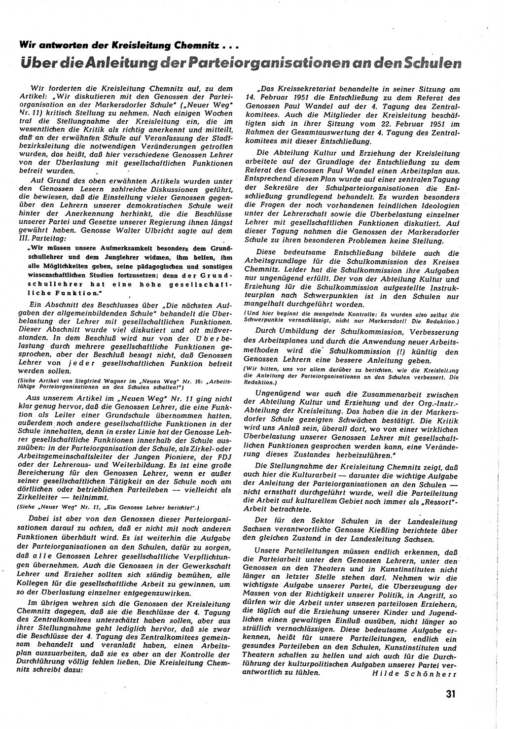 Neuer Weg (NW), Halbmonatsschrift für aktuelle Fragen der Arbeiterbewegung [Zentralkomitee (ZK) Sozialistische Einheitspartei Deutschlands (SED)], 6. Jahrgang [Deutsche Demokratische Republik (DDR)] 1951, Heft 17/31 (NW ZK SED DDR 1951, H. 17/31)