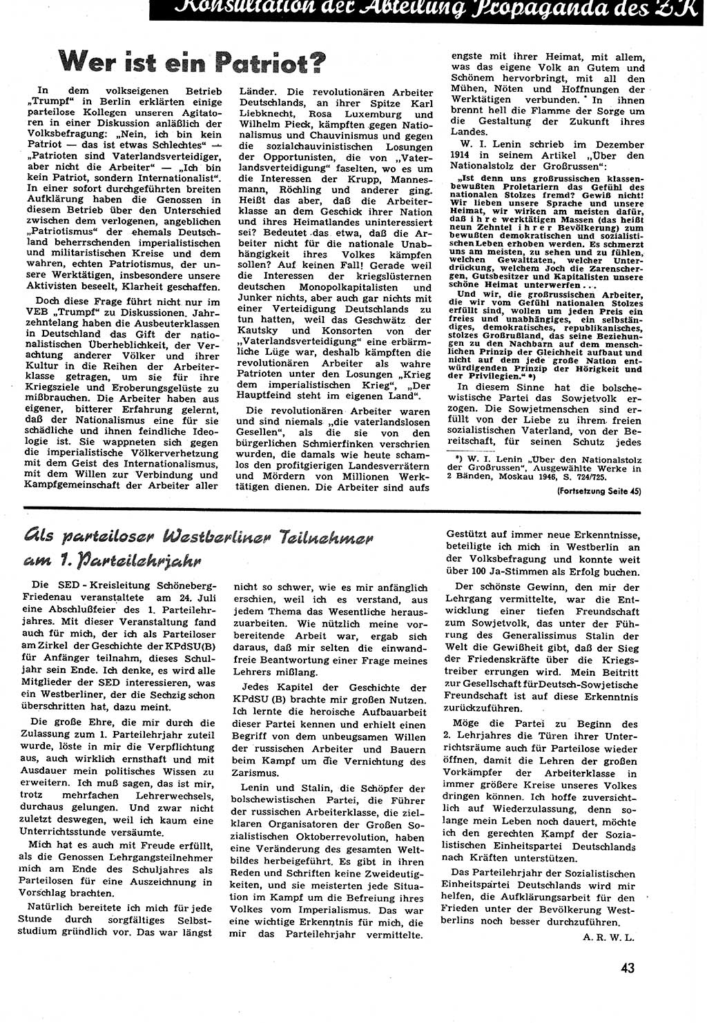 Neuer Weg (NW), Halbmonatsschrift für aktuelle Fragen der Arbeiterbewegung [Zentralkomitee (ZK) Sozialistische Einheitspartei Deutschlands (SED)], 6. Jahrgang [Deutsche Demokratische Republik (DDR)] 1951, Heft 17/43 (NW ZK SED DDR 1951, H. 17/43)