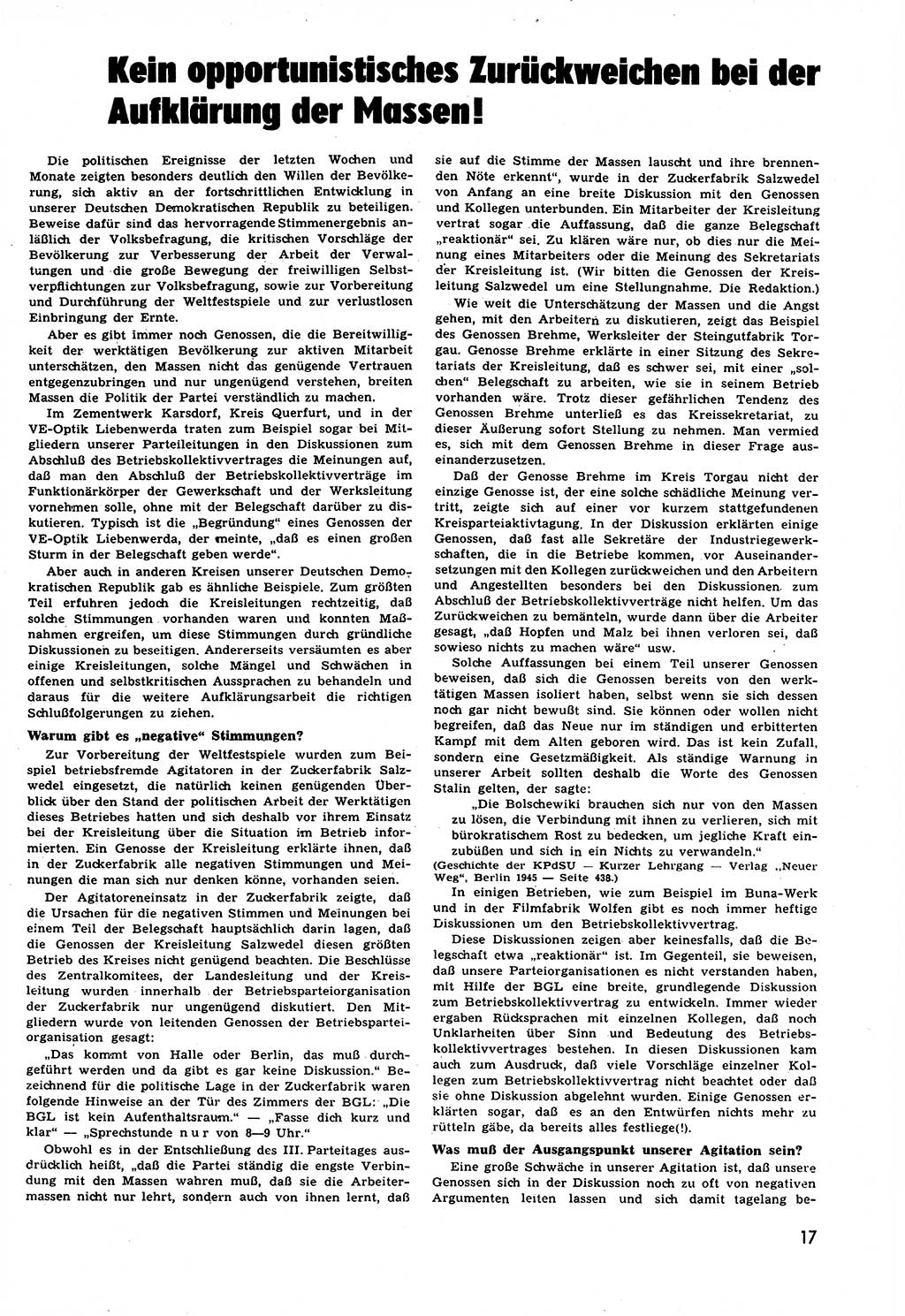 Neuer Weg (NW), Halbmonatsschrift für aktuelle Fragen der Arbeiterbewegung [Zentralkomitee (ZK) Sozialistische Einheitspartei Deutschlands (SED)], 6. Jahrgang [Deutsche Demokratische Republik (DDR)] 1951, Heft 18/17 (NW ZK SED DDR 1951, H. 18/17)