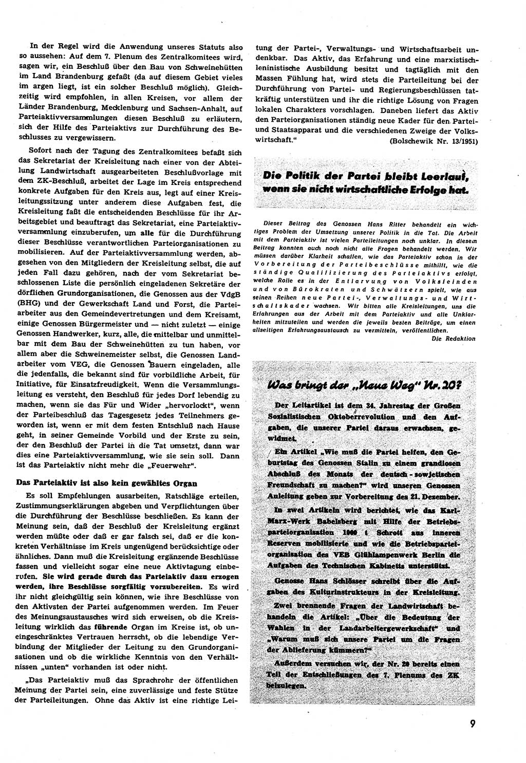 Neuer Weg (NW), Halbmonatsschrift für aktuelle Fragen der Arbeiterbewegung [Zentralkomitee (ZK) Sozialistische Einheitspartei Deutschlands (SED)], 6. Jahrgang [Deutsche Demokratische Republik (DDR)] 1951, Heft 19/9 (NW ZK SED DDR 1951, H. 19/9)
