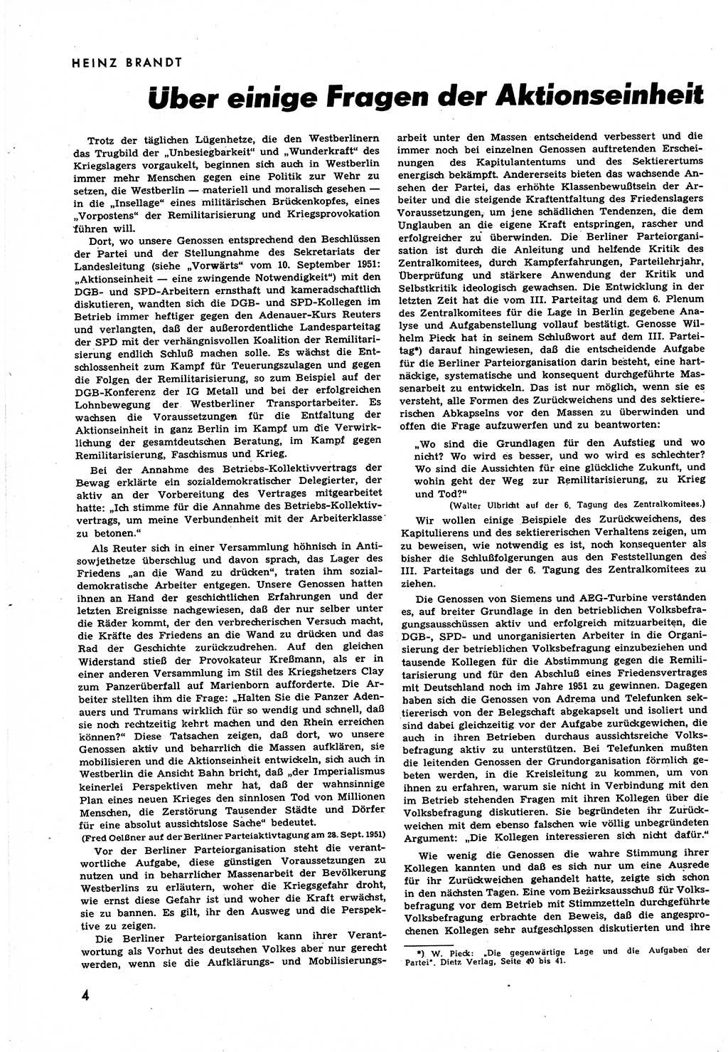 Neuer Weg (NW), Halbmonatsschrift für aktuelle Fragen der Arbeiterbewegung [Zentralkomitee (ZK) Sozialistische Einheitspartei Deutschlands (SED)], 6. Jahrgang [Deutsche Demokratische Republik (DDR)] 1951, Heft 20/4 (NW ZK SED DDR 1951, H. 20/4)