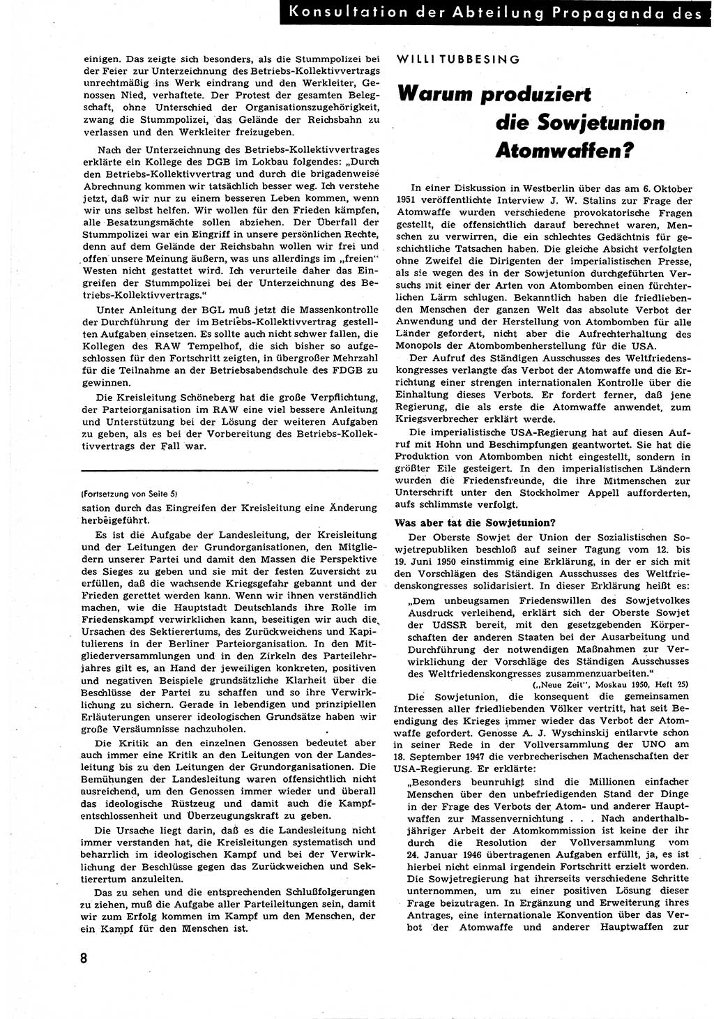 Neuer Weg (NW), Halbmonatsschrift für aktuelle Fragen der Arbeiterbewegung [Zentralkomitee (ZK) Sozialistische Einheitspartei Deutschlands (SED)], 6. Jahrgang [Deutsche Demokratische Republik (DDR)] 1951, Heft 20/8 (NW ZK SED DDR 1951, H. 20/8)