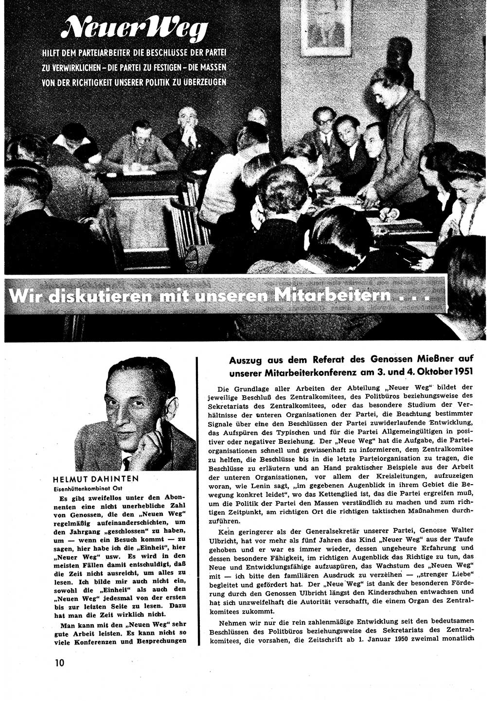 Neuer Weg (NW), Halbmonatsschrift für aktuelle Fragen der Arbeiterbewegung [Zentralkomitee (ZK) Sozialistische Einheitspartei Deutschlands (SED)], 6. Jahrgang [Deutsche Demokratische Republik (DDR)] 1951, Heft 20/10 (NW ZK SED DDR 1951, H. 20/10)