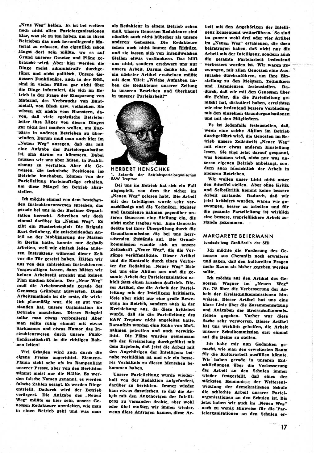 Neuer Weg (NW), Halbmonatsschrift für aktuelle Fragen der Arbeiterbewegung [Zentralkomitee (ZK) Sozialistische Einheitspartei Deutschlands (SED)], 6. Jahrgang [Deutsche Demokratische Republik (DDR)] 1951, Heft 20/17 (NW ZK SED DDR 1951, H. 20/17)