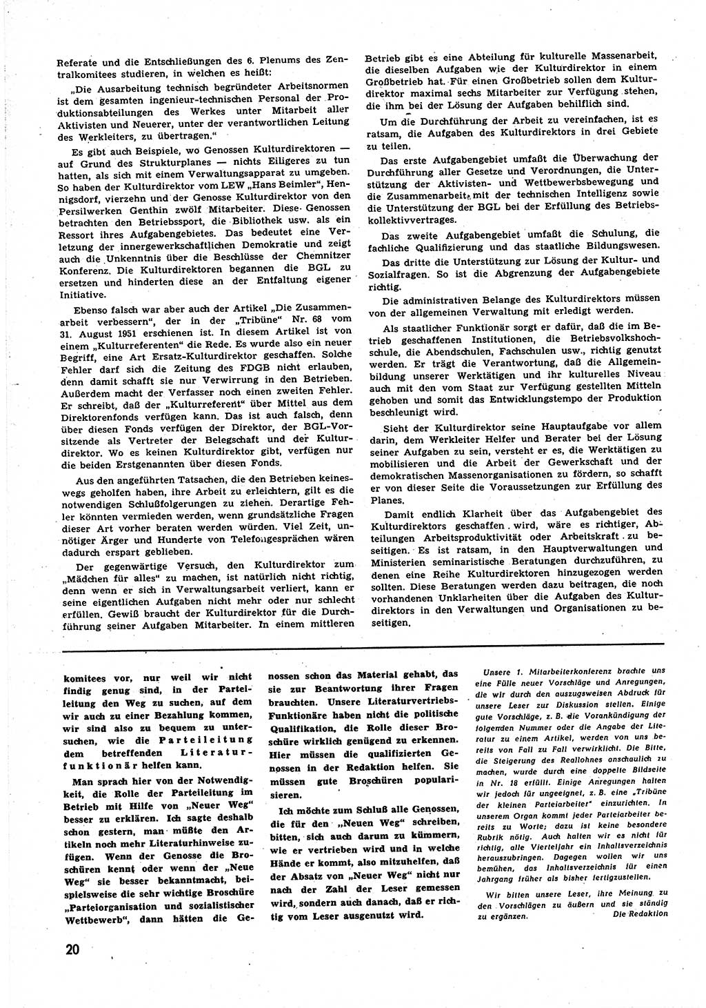 Neuer Weg (NW), Halbmonatsschrift für aktuelle Fragen der Arbeiterbewegung [Zentralkomitee (ZK) Sozialistische Einheitspartei Deutschlands (SED)], 6. Jahrgang [Deutsche Demokratische Republik (DDR)] 1951, Heft 20/20 (NW ZK SED DDR 1951, H. 20/20)