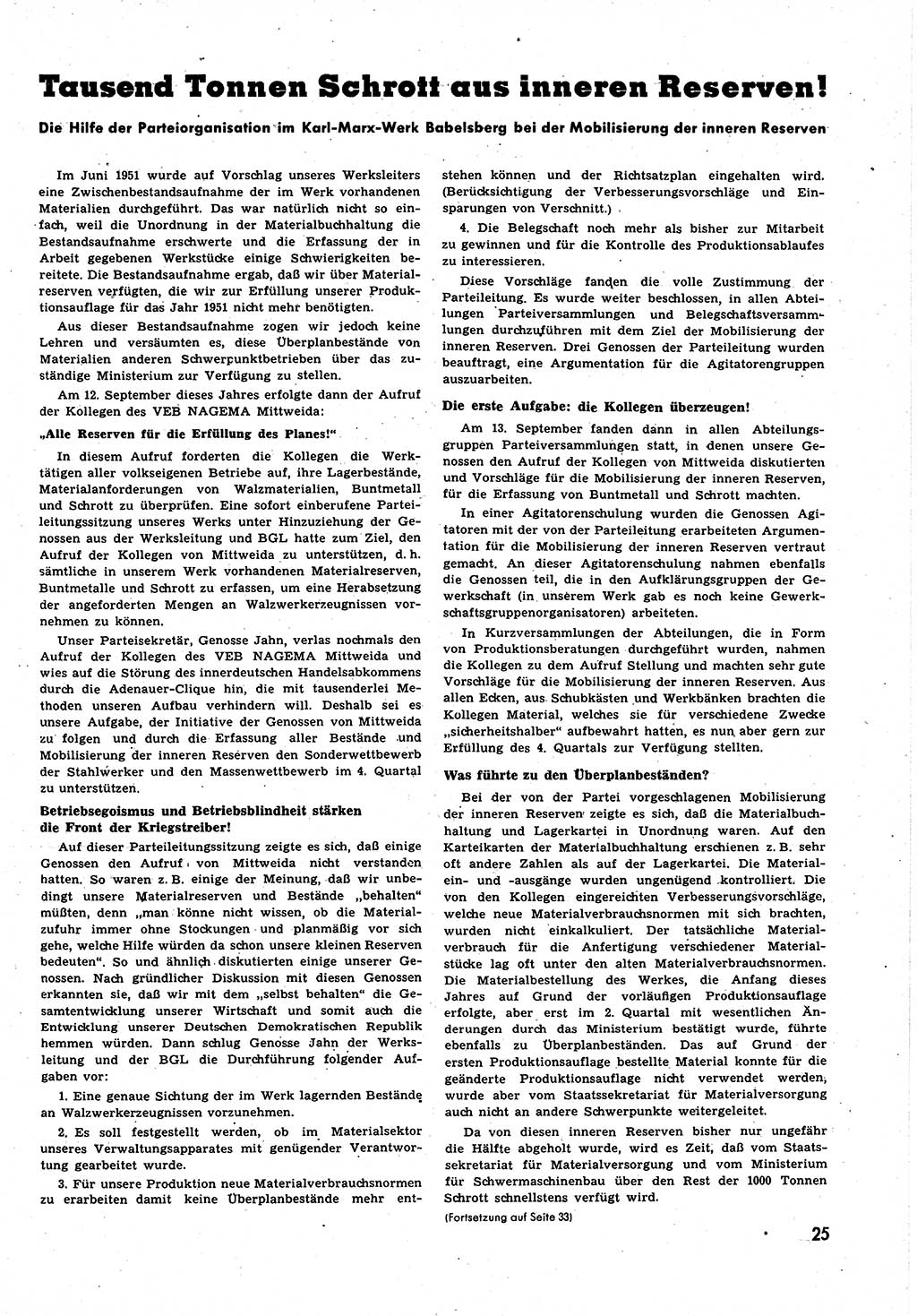 Neuer Weg (NW), Halbmonatsschrift für aktuelle Fragen der Arbeiterbewegung [Zentralkomitee (ZK) Sozialistische Einheitspartei Deutschlands (SED)], 6. Jahrgang [Deutsche Demokratische Republik (DDR)] 1951, Heft 20/25 (NW ZK SED DDR 1951, H. 20/25)