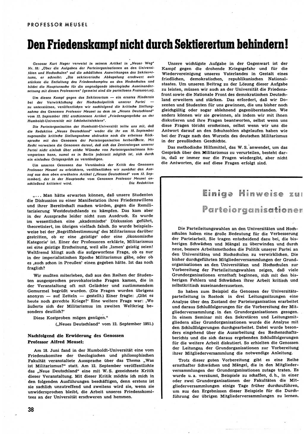 Neuer Weg (NW), Halbmonatsschrift für aktuelle Fragen der Arbeiterbewegung [Zentralkomitee (ZK) Sozialistische Einheitspartei Deutschlands (SED)], 6. Jahrgang [Deutsche Demokratische Republik (DDR)] 1951, Heft 20/38 (NW ZK SED DDR 1951, H. 20/38)