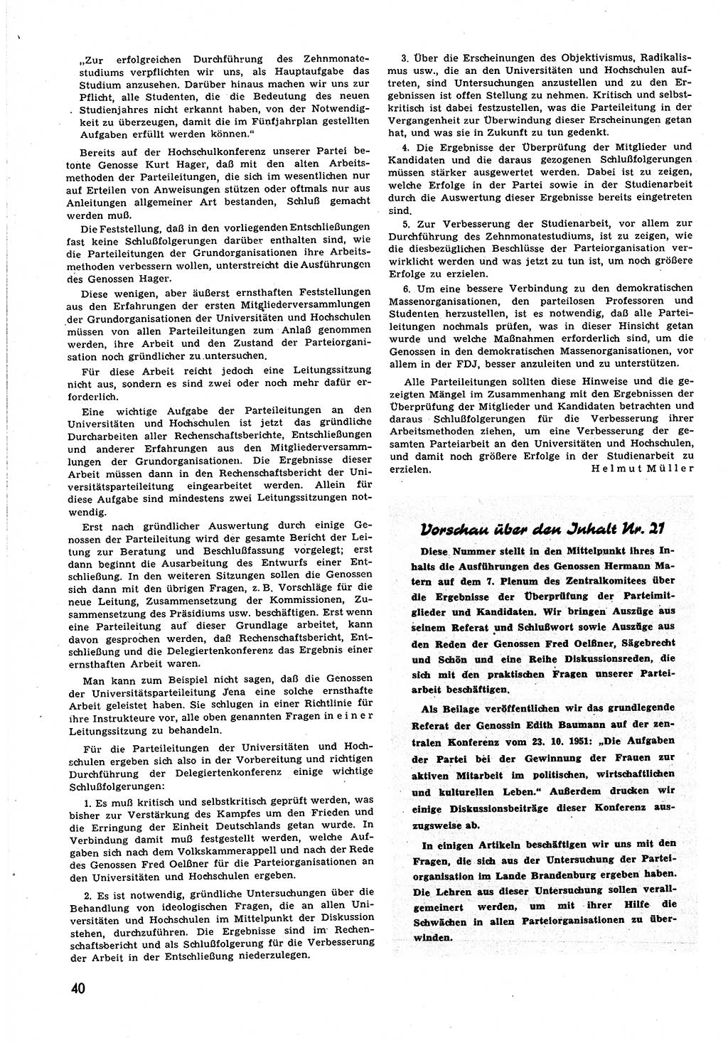 Neuer Weg (NW), Halbmonatsschrift für aktuelle Fragen der Arbeiterbewegung [Zentralkomitee (ZK) Sozialistische Einheitspartei Deutschlands (SED)], 6. Jahrgang [Deutsche Demokratische Republik (DDR)] 1951, Heft 20/40 (NW ZK SED DDR 1951, H. 20/40)