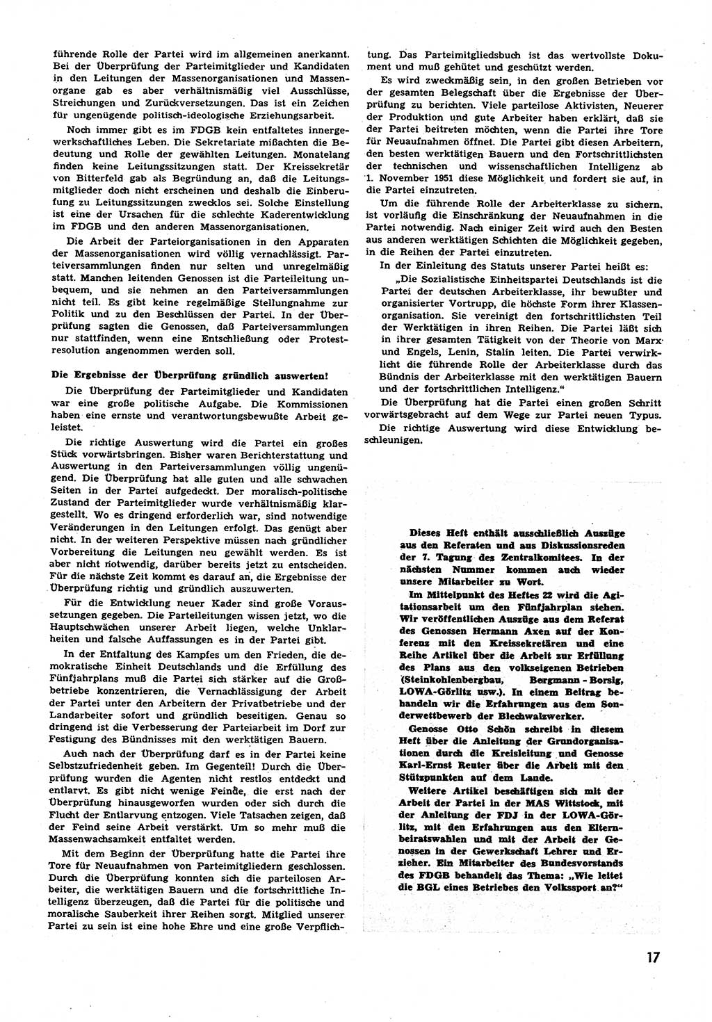 Neuer Weg (NW), Halbmonatsschrift für aktuelle Fragen der Arbeiterbewegung [Zentralkomitee (ZK) Sozialistische Einheitspartei Deutschlands (SED)], 6. Jahrgang [Deutsche Demokratische Republik (DDR)] 1951, Heft 21/17 (NW ZK SED DDR 1951, H. 21/17)