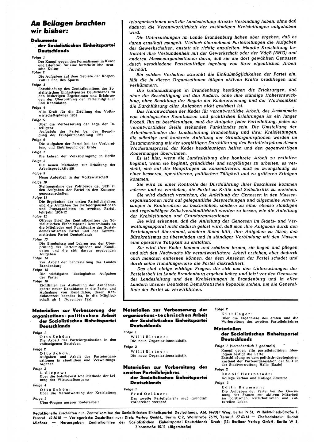 Neuer Weg (NW), Halbmonatsschrift für aktuelle Fragen der Arbeiterbewegung [Zentralkomitee (ZK) Sozialistische Einheitspartei Deutschlands (SED)], 6. Jahrgang [Deutsche Demokratische Republik (DDR)] 1951, Heft 21/44 (NW ZK SED DDR 1951, H. 21/44)