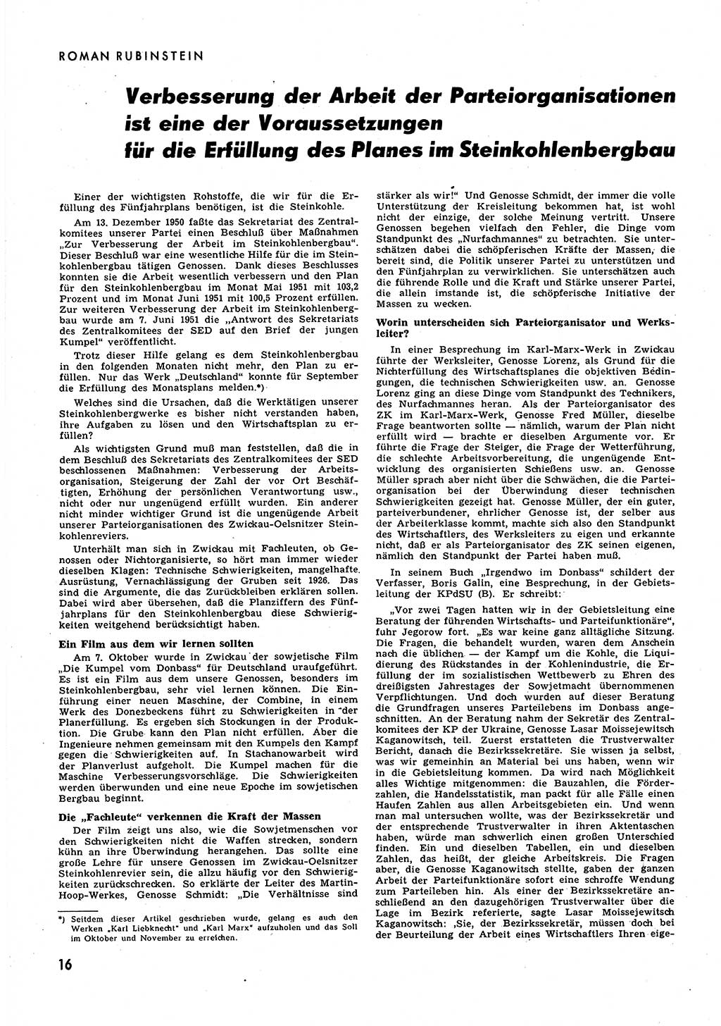 Neuer Weg (NW), Halbmonatsschrift für aktuelle Fragen der Arbeiterbewegung [Zentralkomitee (ZK) Sozialistische Einheitspartei Deutschlands (SED)], 6. Jahrgang [Deutsche Demokratische Republik (DDR)] 1951, Heft 22/16 (NW ZK SED DDR 1951, H. 22/16)