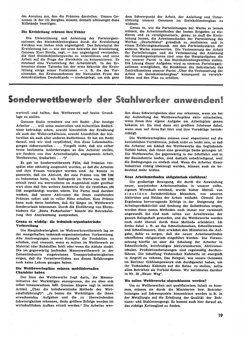 Neuer Weg (NW), Halbmonatsschrift für aktuelle Fragen der Arbeiterbewegung [Zentralkomitee (ZK) Sozialistische Einheitspartei Deutschlands (SED)], 6. Jahrgang [Deutsche Demokratische Republik (DDR)] 1951, Heft 22/19 (NW ZK SED DDR 1951, H. 22/19)