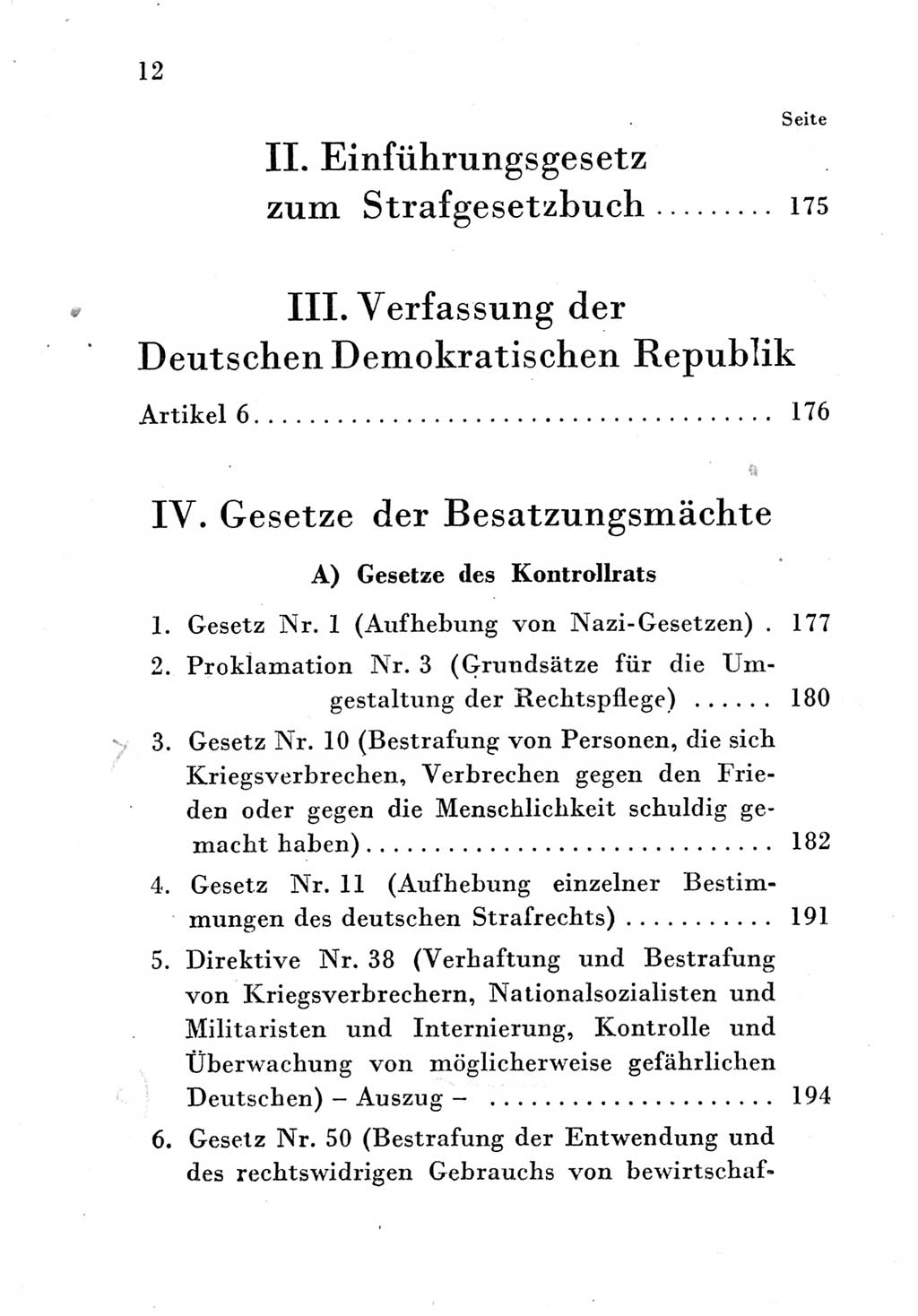 Strafgesetzbuch (StGB) und andere Strafgesetze [Deutsche Demokratische Republik (DDR)] 1951, Seite 12 (StGB Strafges. DDR 1951, S. 12)
