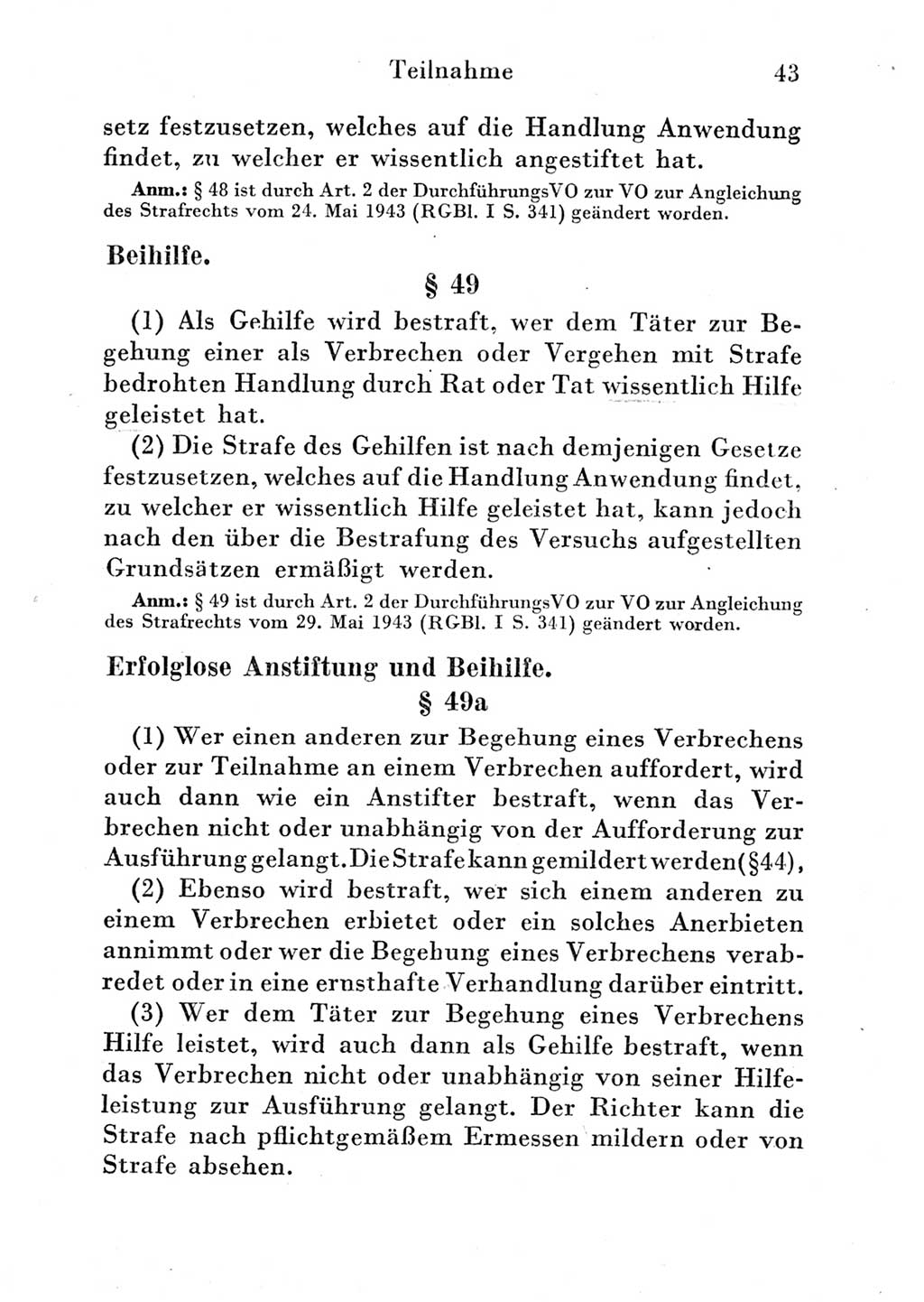 Strafgesetzbuch (StGB) und andere Strafgesetze [Deutsche Demokratische Republik (DDR)] 1951, Seite 43 (StGB Strafges. DDR 1951, S. 43)