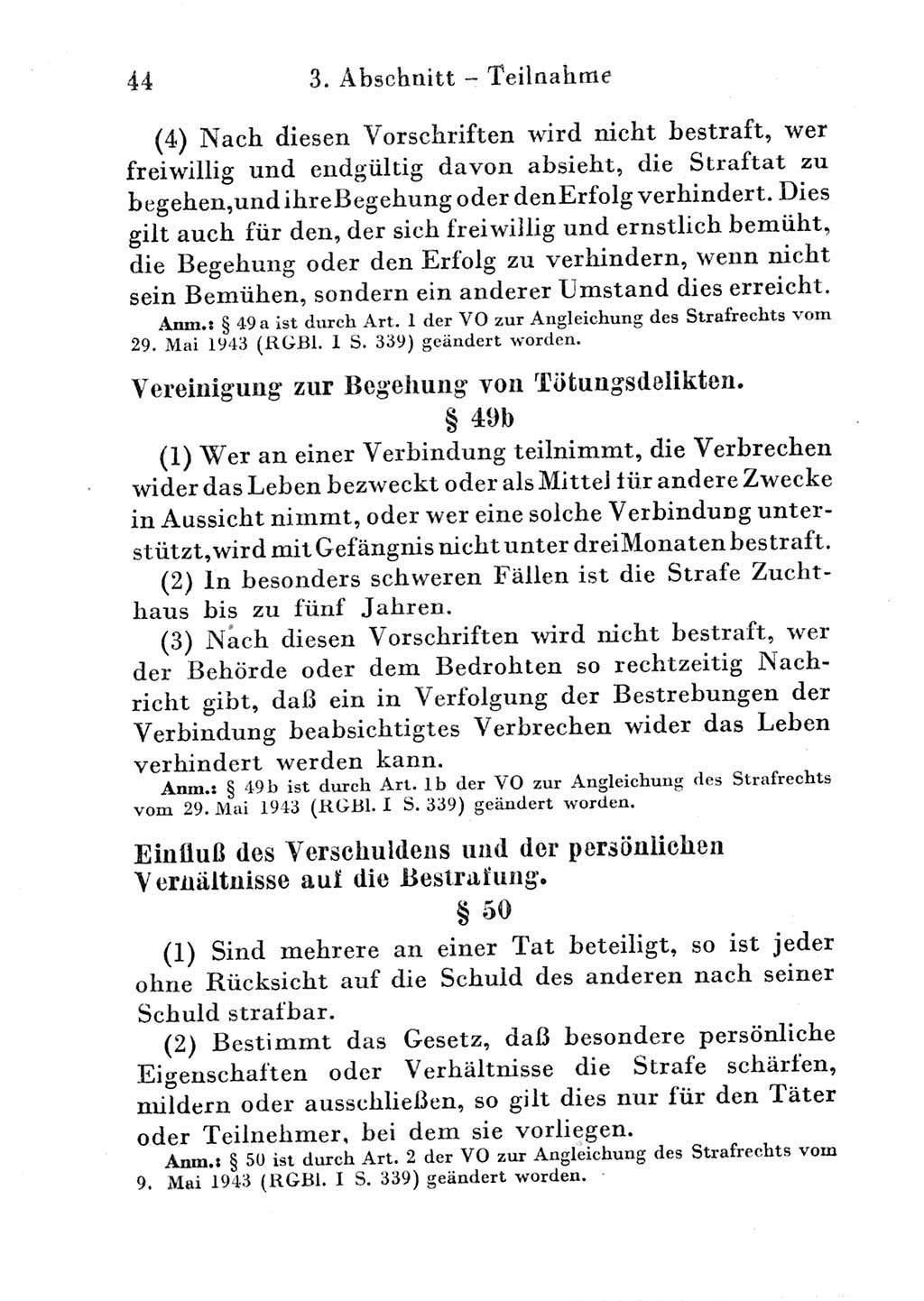 Strafgesetzbuch (StGB) und andere Strafgesetze [Deutsche Demokratische Republik (DDR)] 1951, Seite 44 (StGB Strafges. DDR 1951, S. 44)