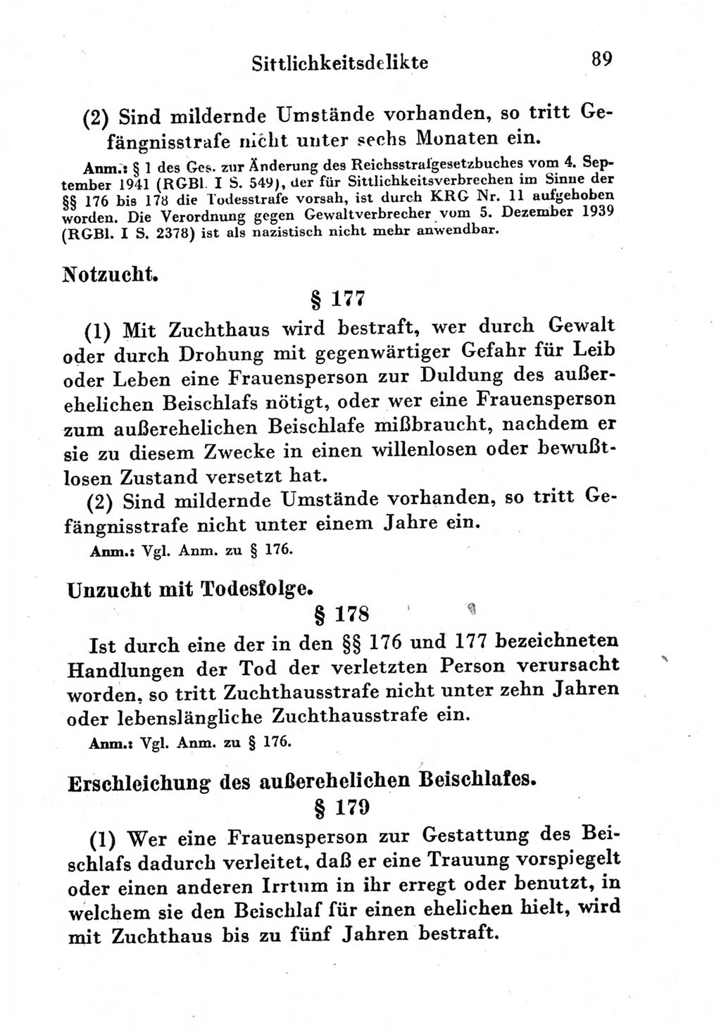 Strafgesetzbuch (StGB) und andere Strafgesetze [Deutsche Demokratische Republik (DDR)] 1951, Seite 89 (StGB Strafges. DDR 1951, S. 89)