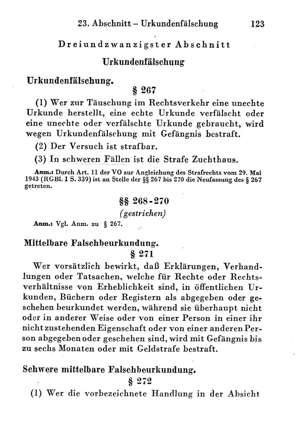Strafgesetzbuch (StGB) und andere Strafgesetze [Deutsche Demokratische Republik (DDR)] 1951, Seite 123 (StGB Strafges. DDR 1951, S. 123)
