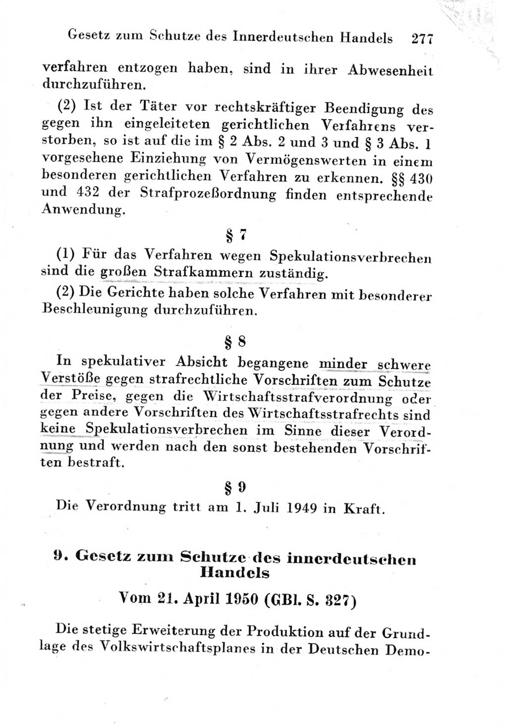 Strafgesetzbuch (StGB) und andere Strafgesetze [Deutsche Demokratische Republik (DDR)] 1951, Seite 277 (StGB Strafges. DDR 1951, S. 277)