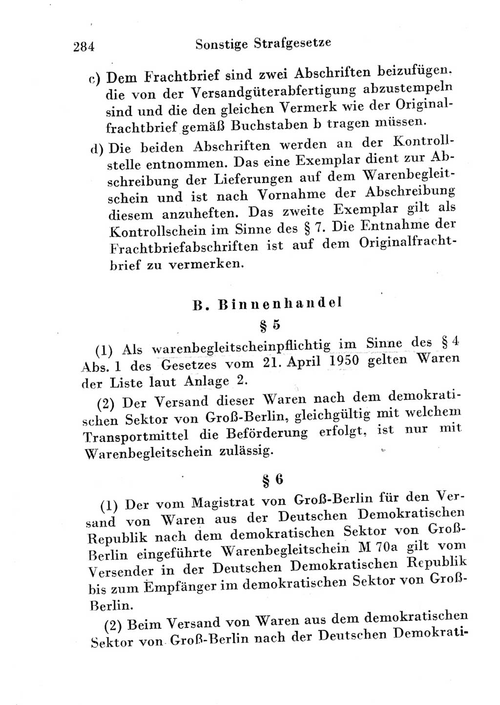 Strafgesetzbuch (StGB) und andere Strafgesetze [Deutsche Demokratische Republik (DDR)] 1951, Seite 284 (StGB Strafges. DDR 1951, S. 284)