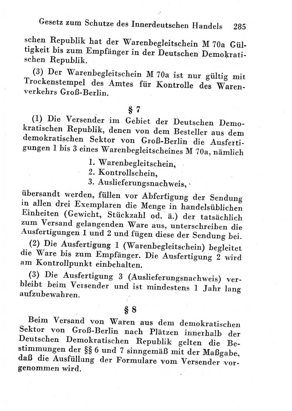 Strafgesetzbuch (StGB) und andere Strafgesetze [Deutsche Demokratische Republik (DDR)] 1951, Seite 285 (StGB Strafges. DDR 1951, S. 285)