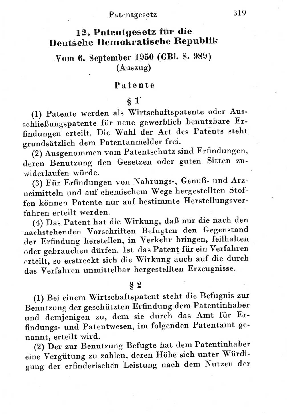 Strafgesetzbuch (StGB) und andere Strafgesetze [Deutsche Demokratische Republik (DDR)] 1951, Seite 319 (StGB Strafges. DDR 1951, S. 319)