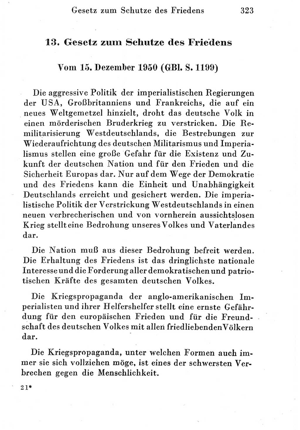 Strafgesetzbuch (StGB) und andere Strafgesetze [Deutsche Demokratische Republik (DDR)] 1951, Seite 323 (StGB Strafges. DDR 1951, S. 323)