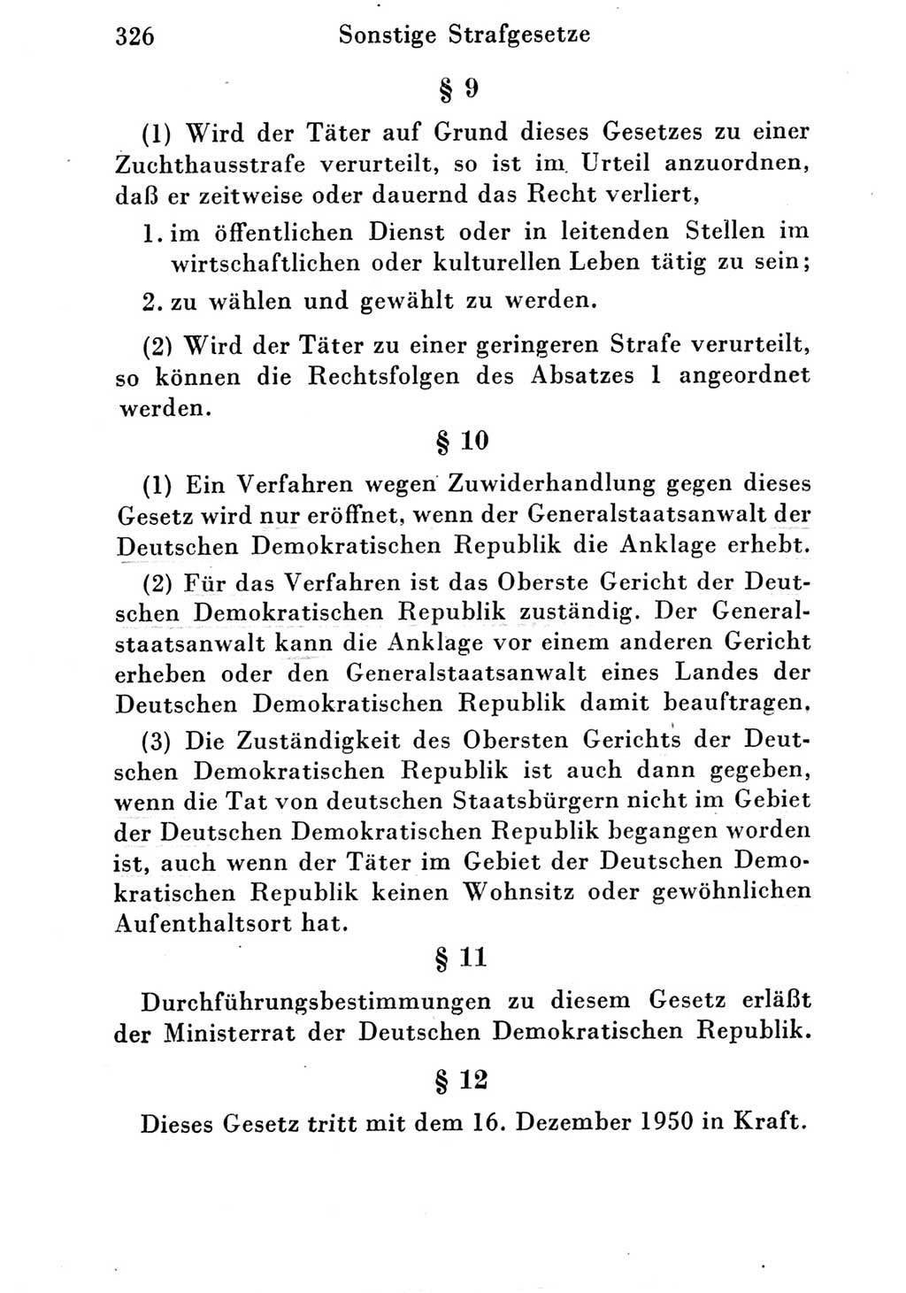 Strafgesetzbuch (StGB) und andere Strafgesetze [Deutsche Demokratische Republik (DDR)] 1951, Seite 326 (StGB Strafges. DDR 1951, S. 326)