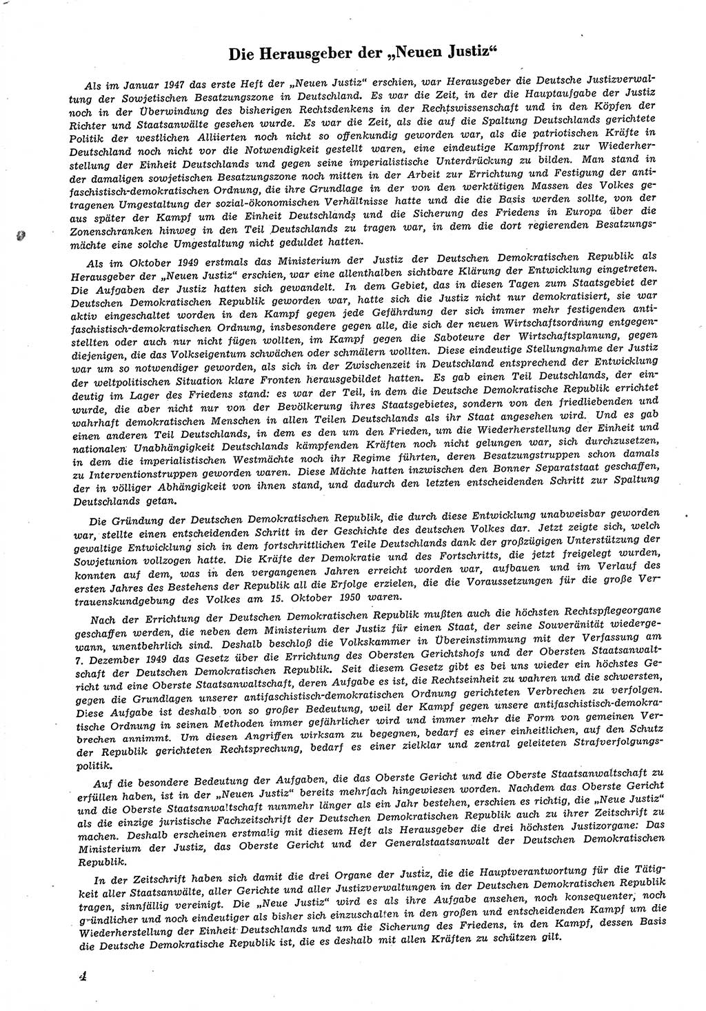 Neue Justiz (NJ), Zeitschrift für Recht und Rechtswissenschaft [Deutsche Demokratische Republik (DDR)], 5. Jahrgang 1951, Seite 4 (NJ DDR 1951, S. 4)