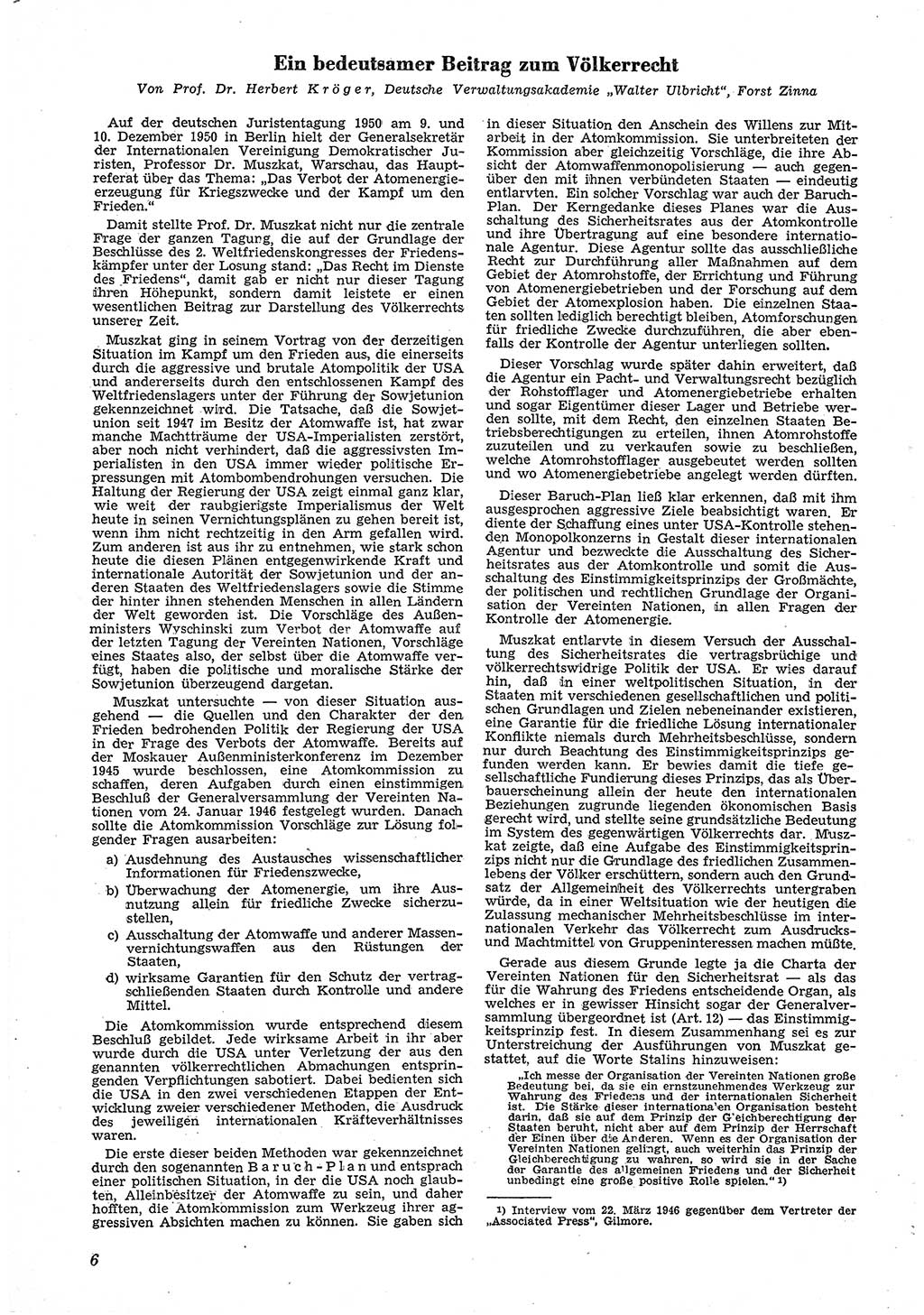 Neue Justiz (NJ), Zeitschrift für Recht und Rechtswissenschaft [Deutsche Demokratische Republik (DDR)], 5. Jahrgang 1951, Seite 6 (NJ DDR 1951, S. 6)