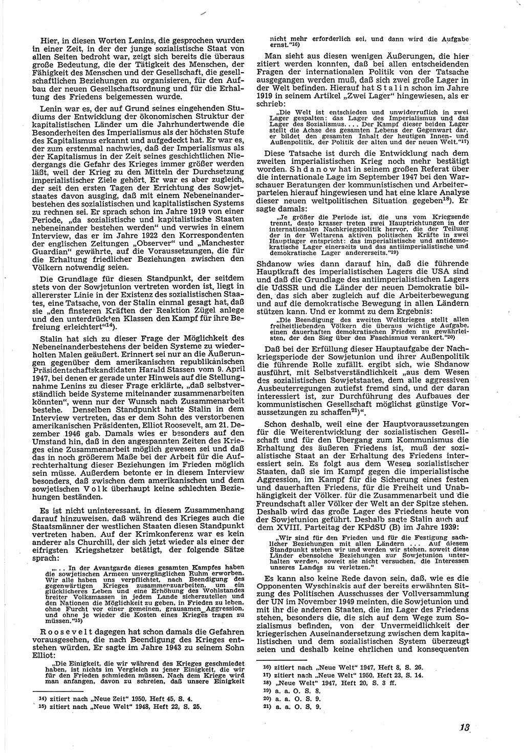 Neue Justiz (NJ), Zeitschrift für Recht und Rechtswissenschaft [Deutsche Demokratische Republik (DDR)], 5. Jahrgang 1951, Seite 13 (NJ DDR 1951, S. 13)