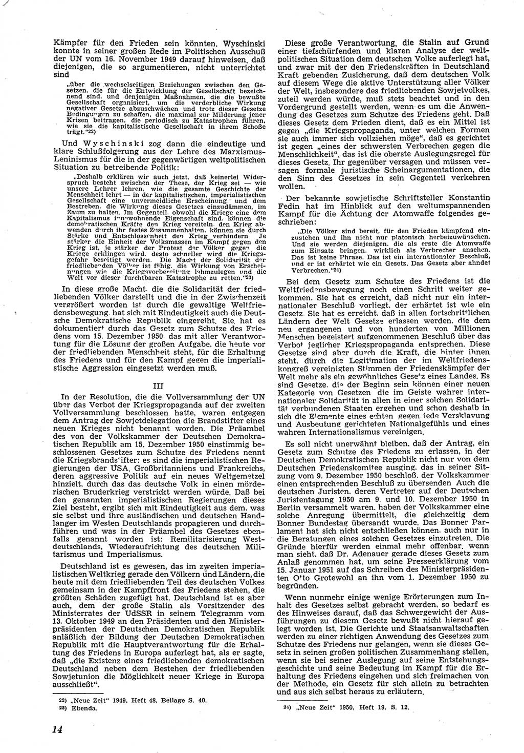 Neue Justiz (NJ), Zeitschrift für Recht und Rechtswissenschaft [Deutsche Demokratische Republik (DDR)], 5. Jahrgang 1951, Seite 14 (NJ DDR 1951, S. 14)