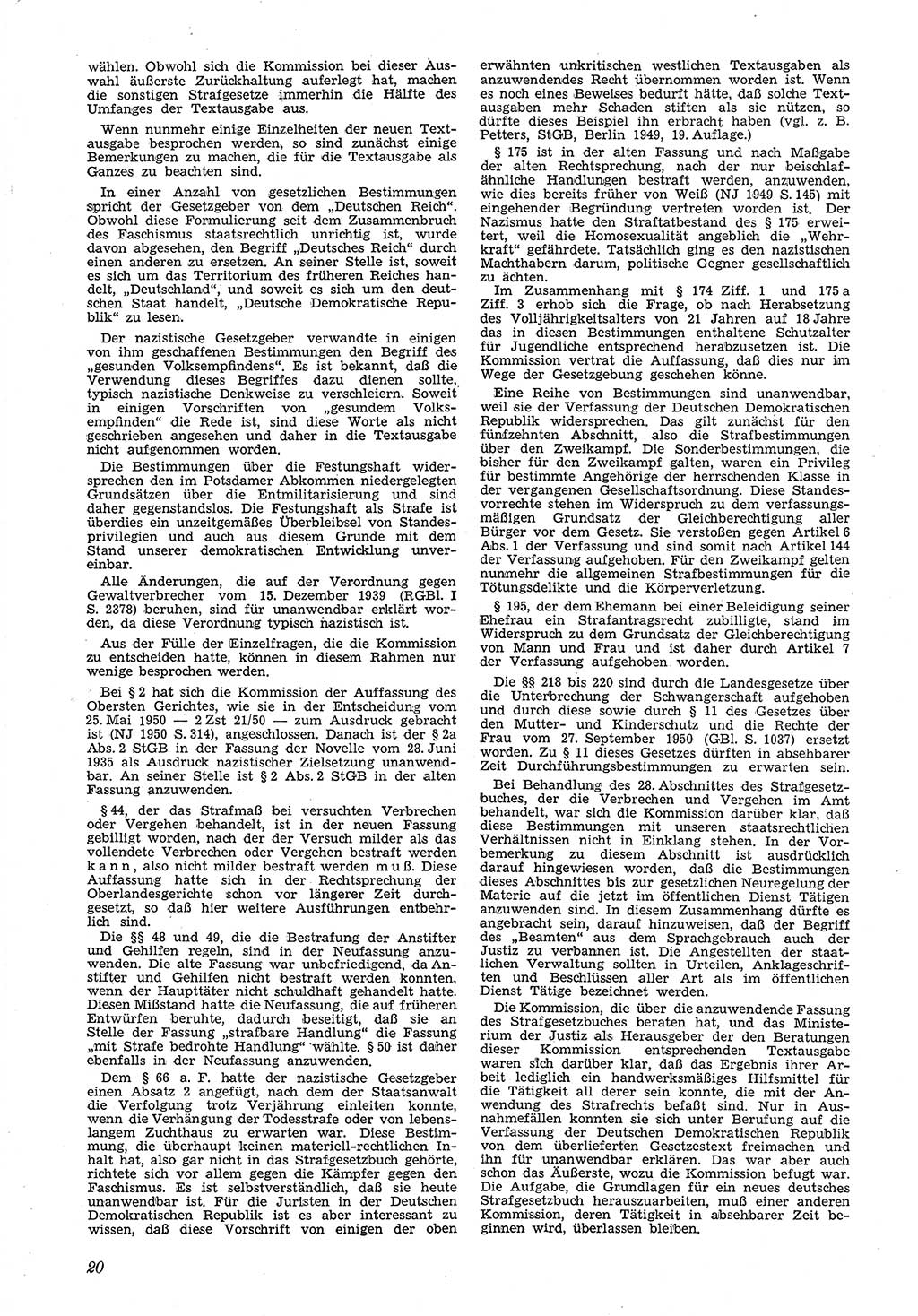 Neue Justiz (NJ), Zeitschrift für Recht und Rechtswissenschaft [Deutsche Demokratische Republik (DDR)], 5. Jahrgang 1951, Seite 20 (NJ DDR 1951, S. 20)