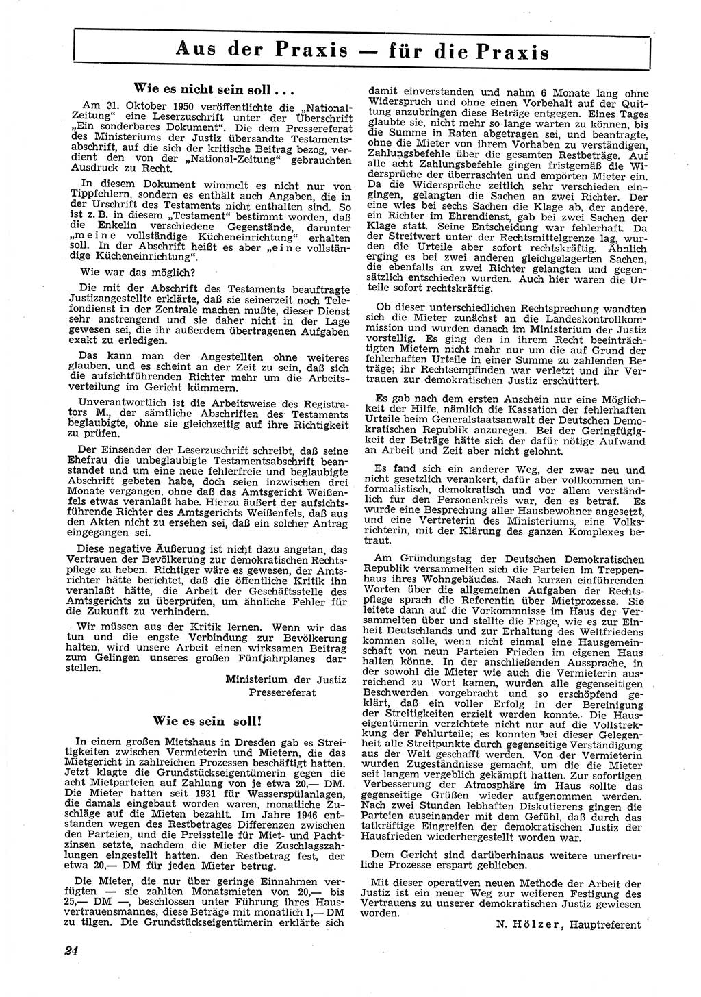 Neue Justiz (NJ), Zeitschrift für Recht und Rechtswissenschaft [Deutsche Demokratische Republik (DDR)], 5. Jahrgang 1951, Seite 24 (NJ DDR 1951, S. 24)