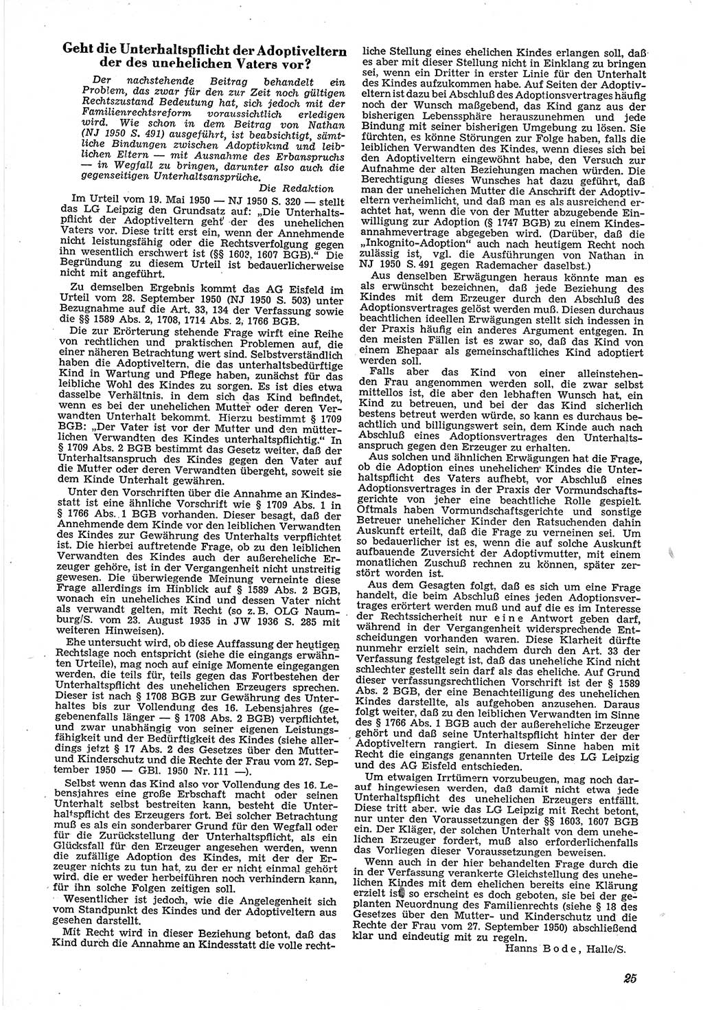Neue Justiz (NJ), Zeitschrift für Recht und Rechtswissenschaft [Deutsche Demokratische Republik (DDR)], 5. Jahrgang 1951, Seite 25 (NJ DDR 1951, S. 25)