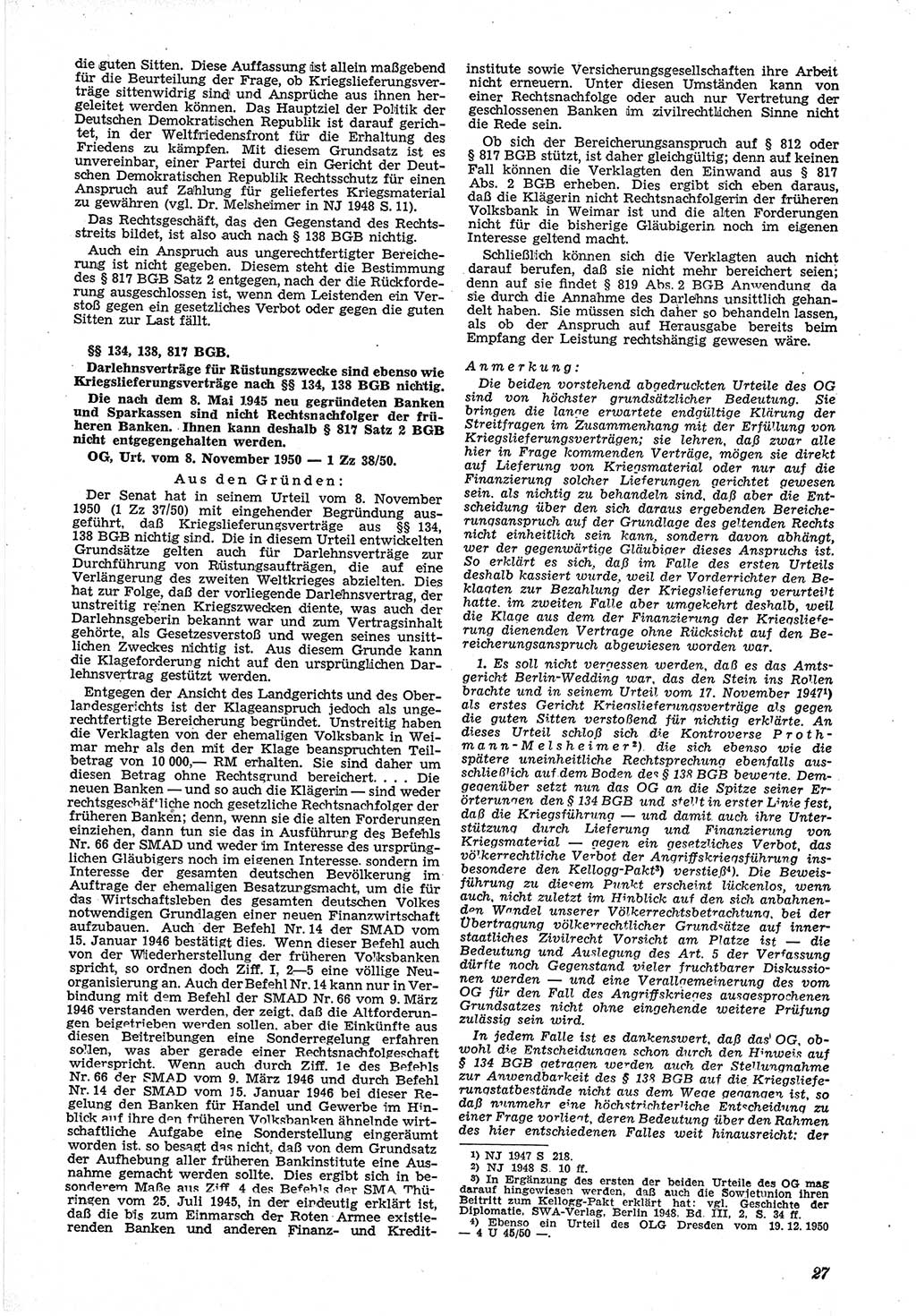 Neue Justiz (NJ), Zeitschrift für Recht und Rechtswissenschaft [Deutsche Demokratische Republik (DDR)], 5. Jahrgang 1951, Seite 27 (NJ DDR 1951, S. 27)