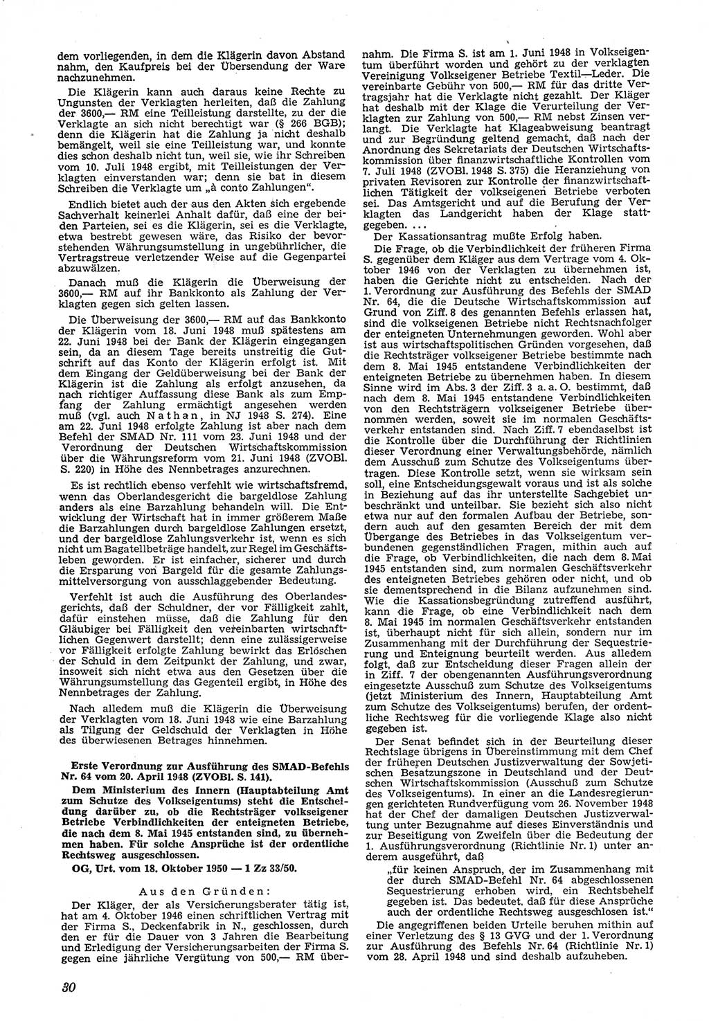 Neue Justiz (NJ), Zeitschrift für Recht und Rechtswissenschaft [Deutsche Demokratische Republik (DDR)], 5. Jahrgang 1951, Seite 30 (NJ DDR 1951, S. 30)