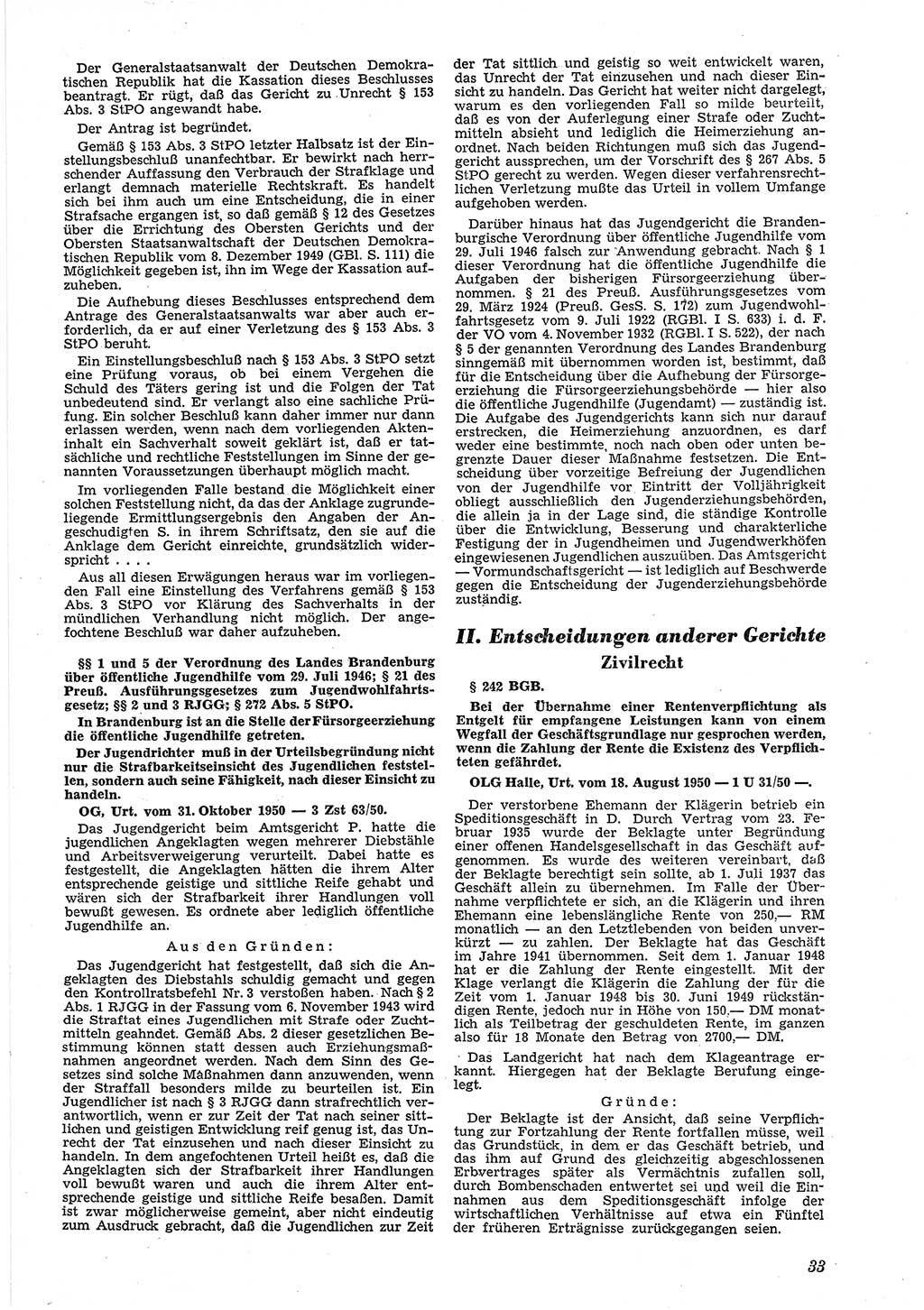 Neue Justiz (NJ), Zeitschrift für Recht und Rechtswissenschaft [Deutsche Demokratische Republik (DDR)], 5. Jahrgang 1951, Seite 33 (NJ DDR 1951, S. 33)