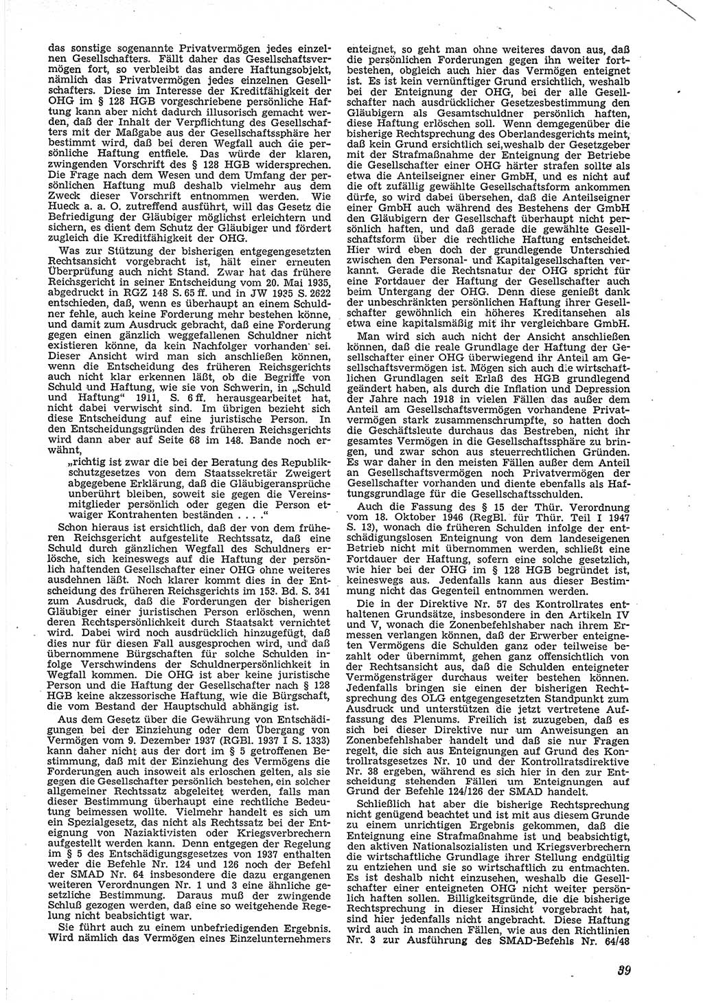Neue Justiz (NJ), Zeitschrift für Recht und Rechtswissenschaft [Deutsche Demokratische Republik (DDR)], 5. Jahrgang 1951, Seite 39 (NJ DDR 1951, S. 39)